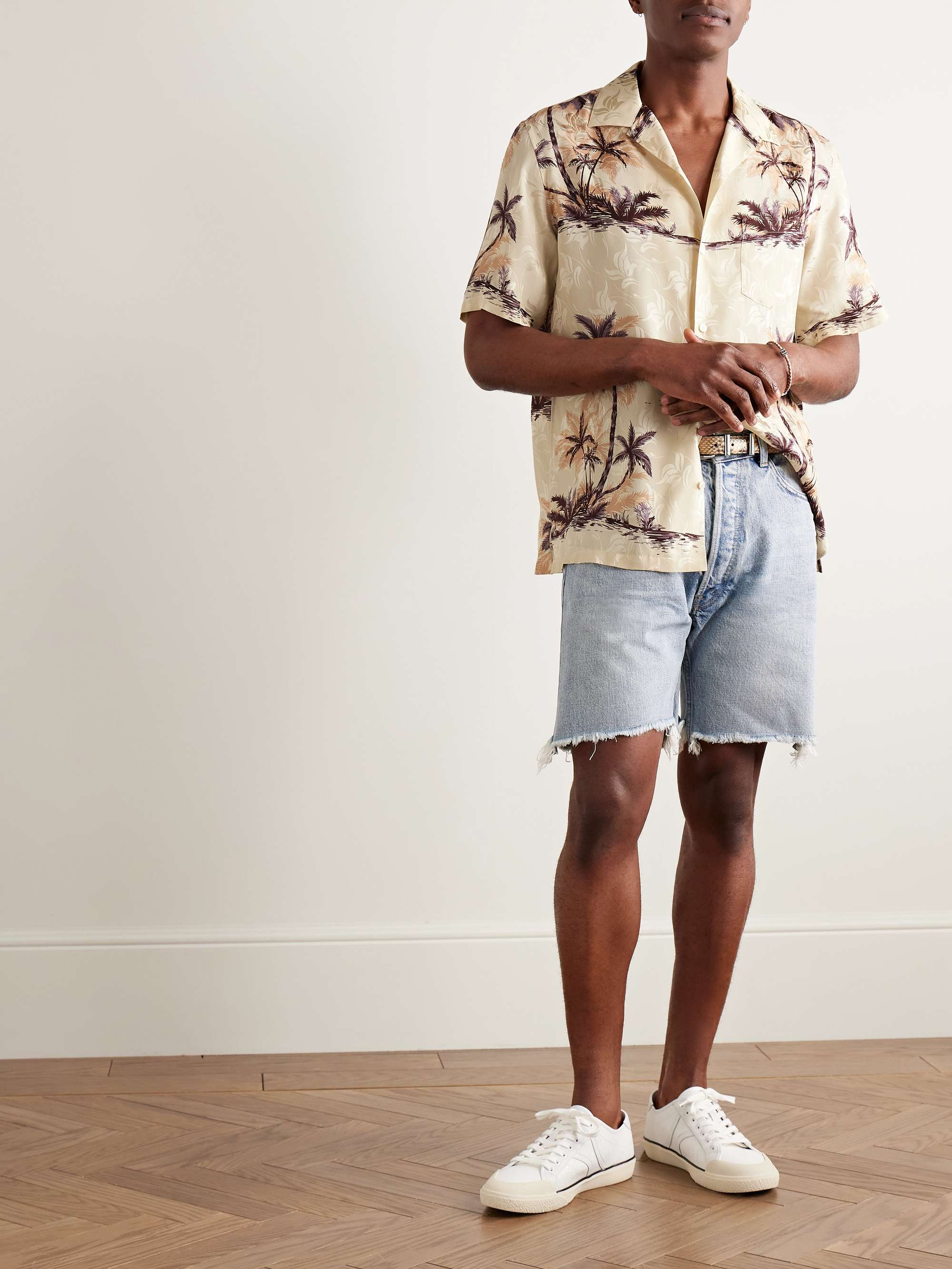 Convertible-Collar Printed Silk Crepe De Chine Shirt view