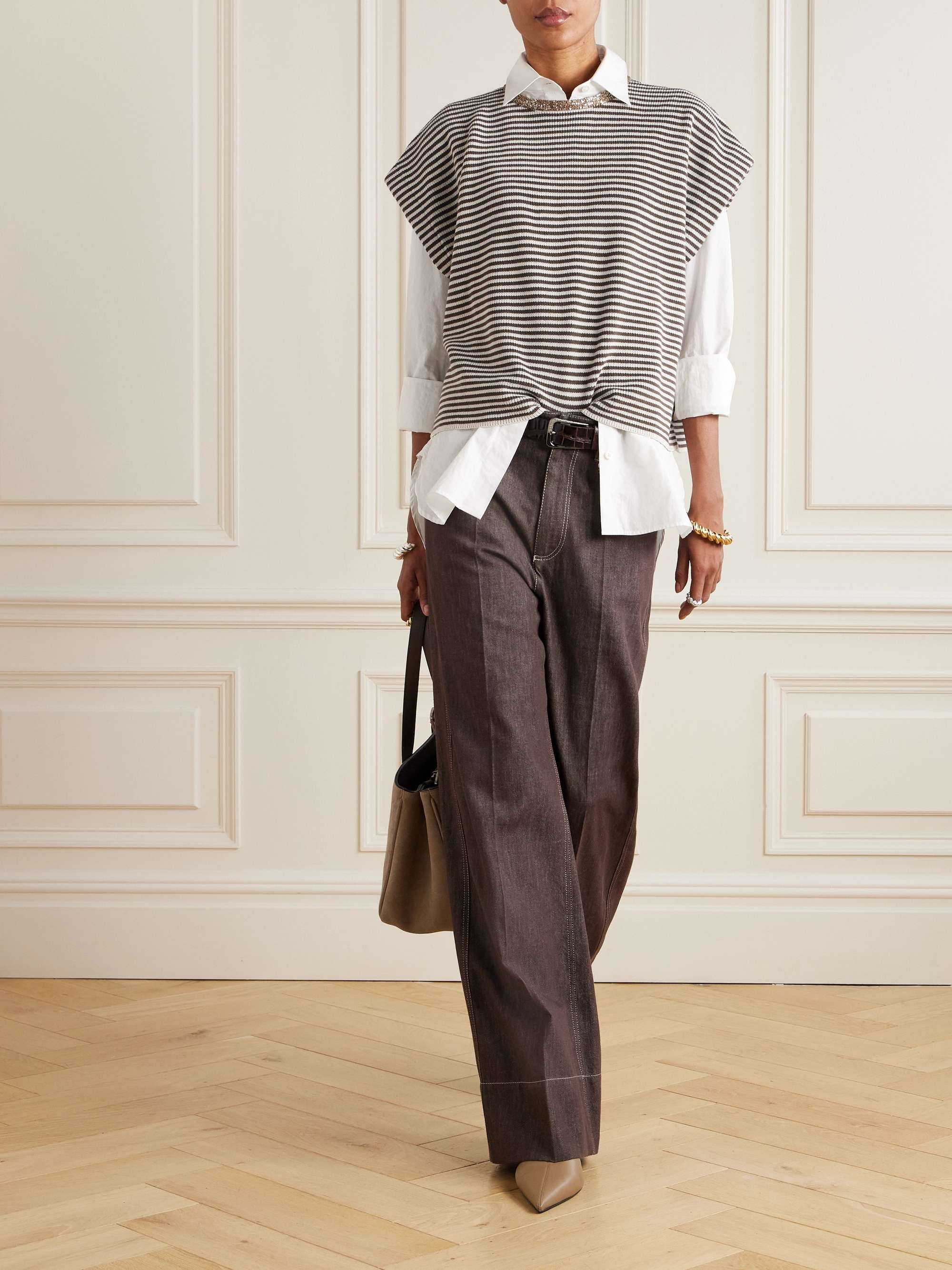 Embellished striped cotton sweater view