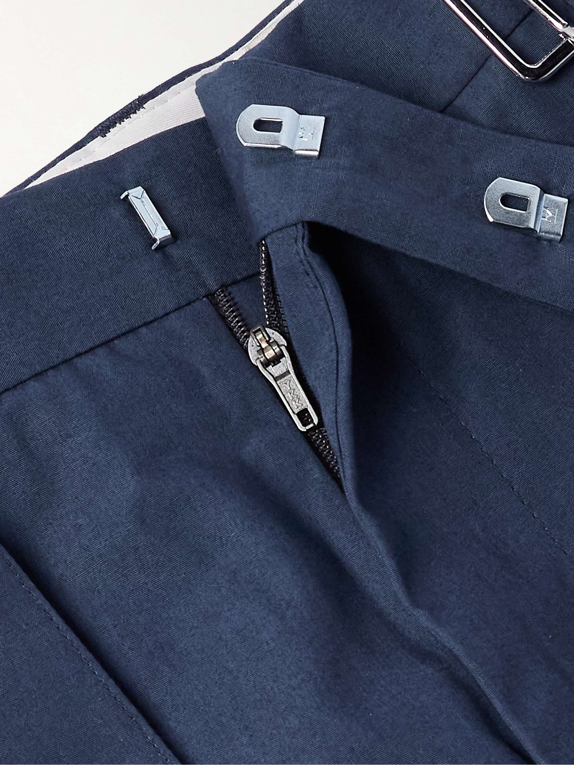 Hugo Straight-Leg Belted Pleated Cotton-Poplin Trousers view