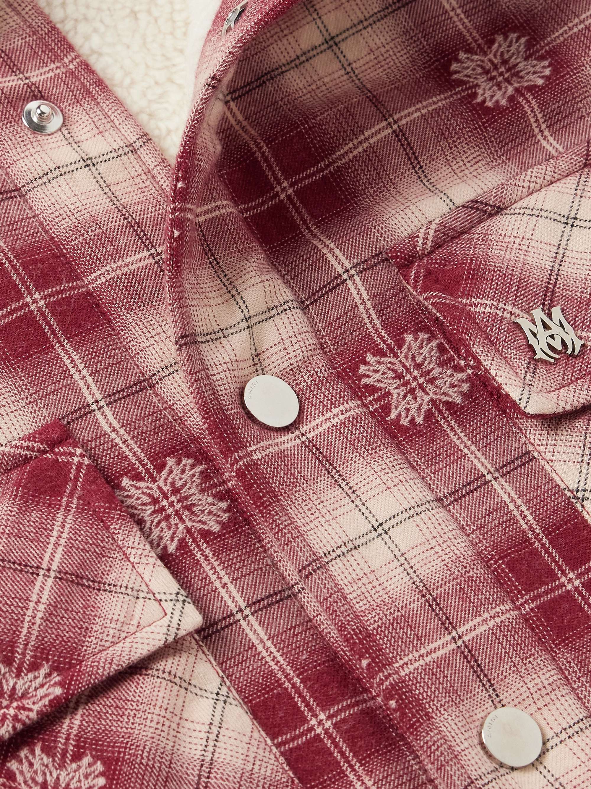 Fleece-Lined Padded Checked Cotton-Jacquard Overshirt view