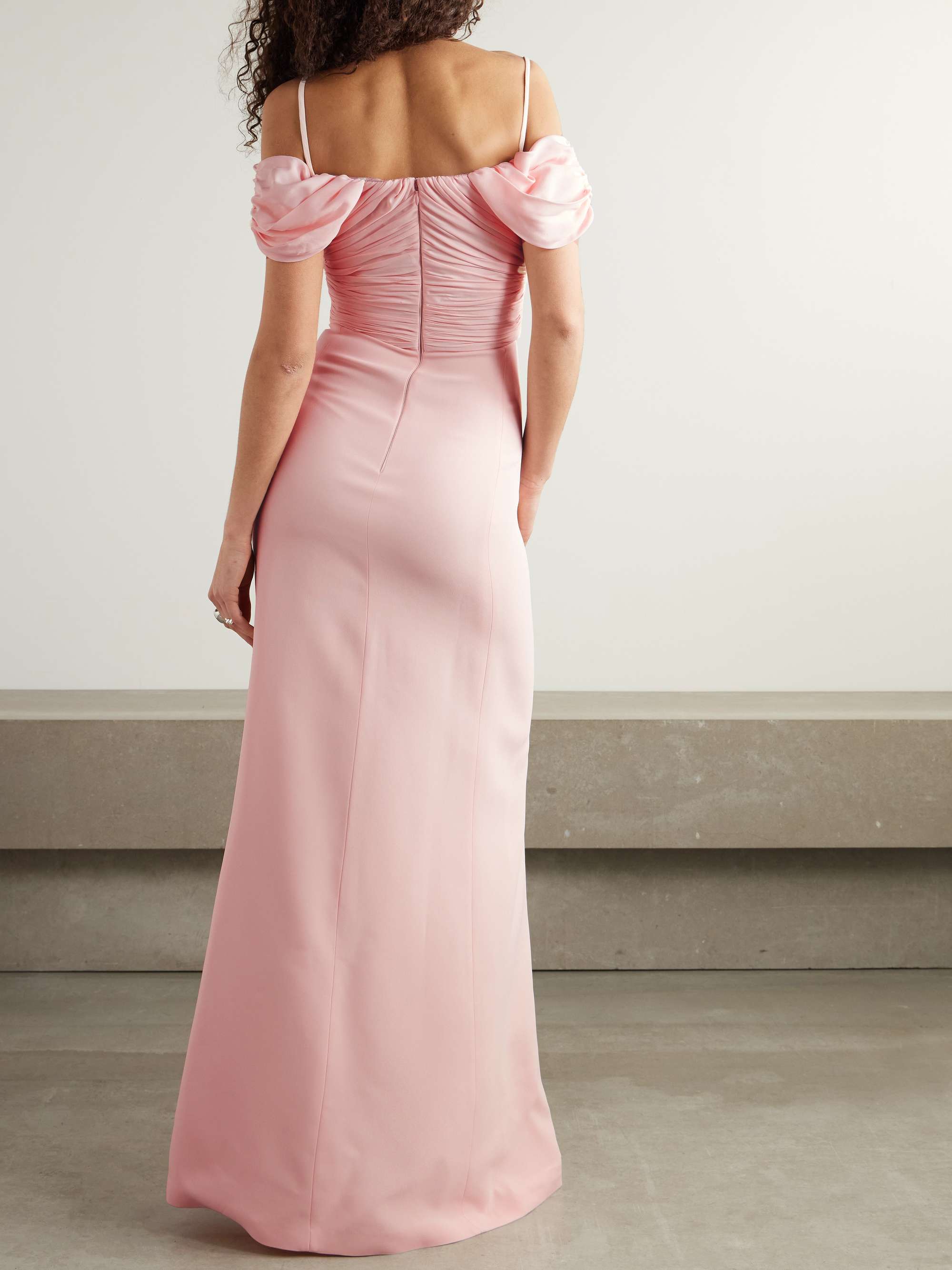 Cold-shoulder gathered crepe gown view