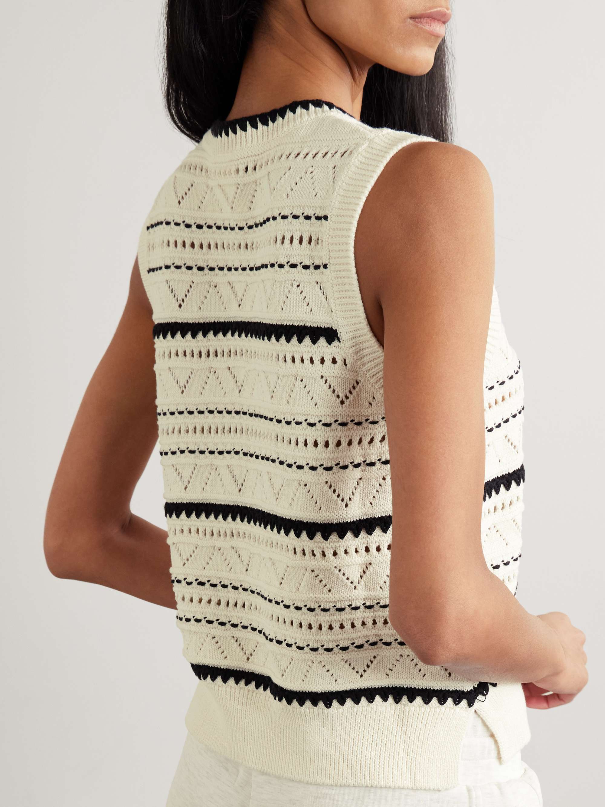 Athena two-tone pointelle-knit cotton vest view
