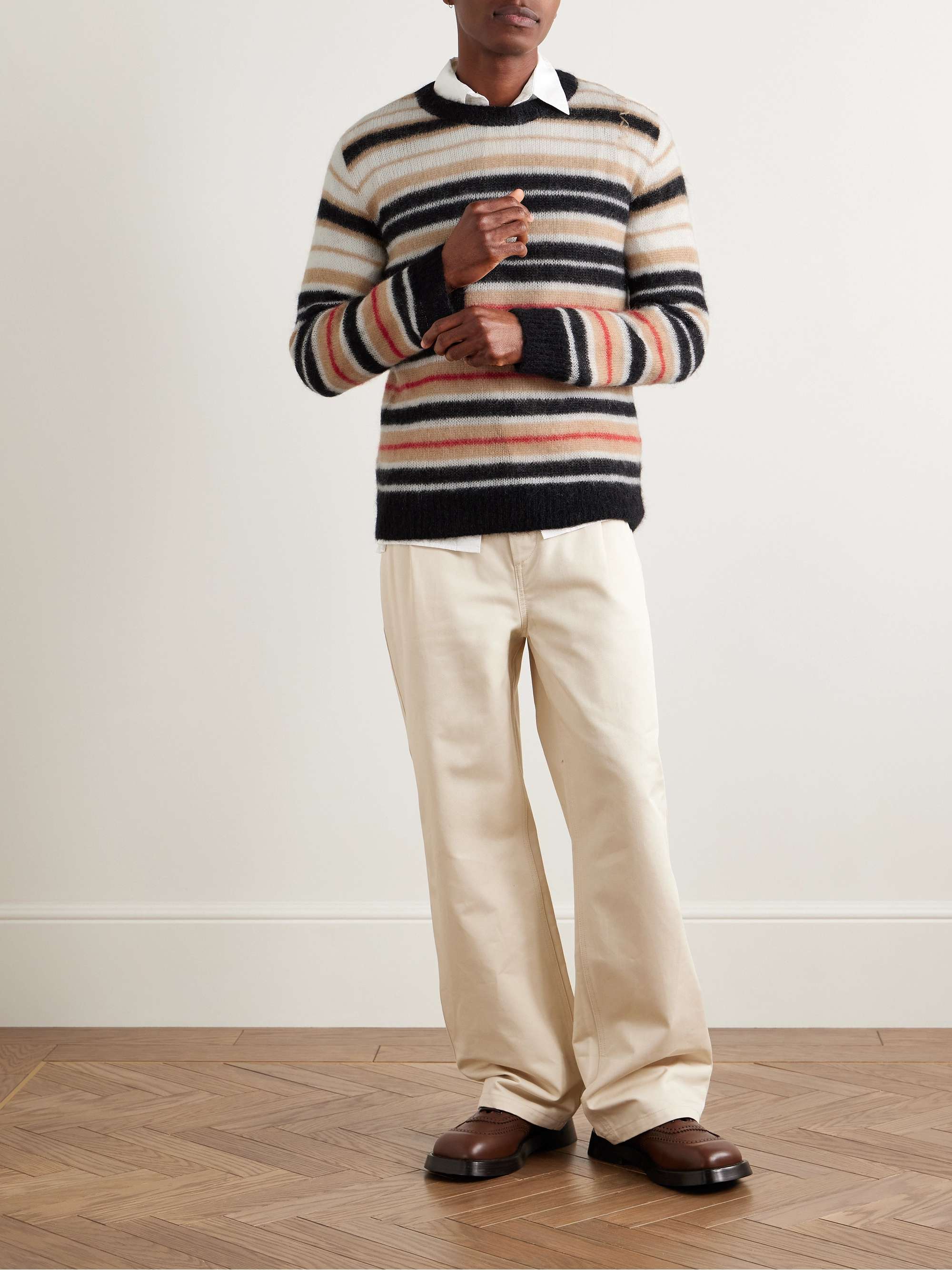 Logo-Embroidered Striped Brushed Mohair-Blend Sweater view