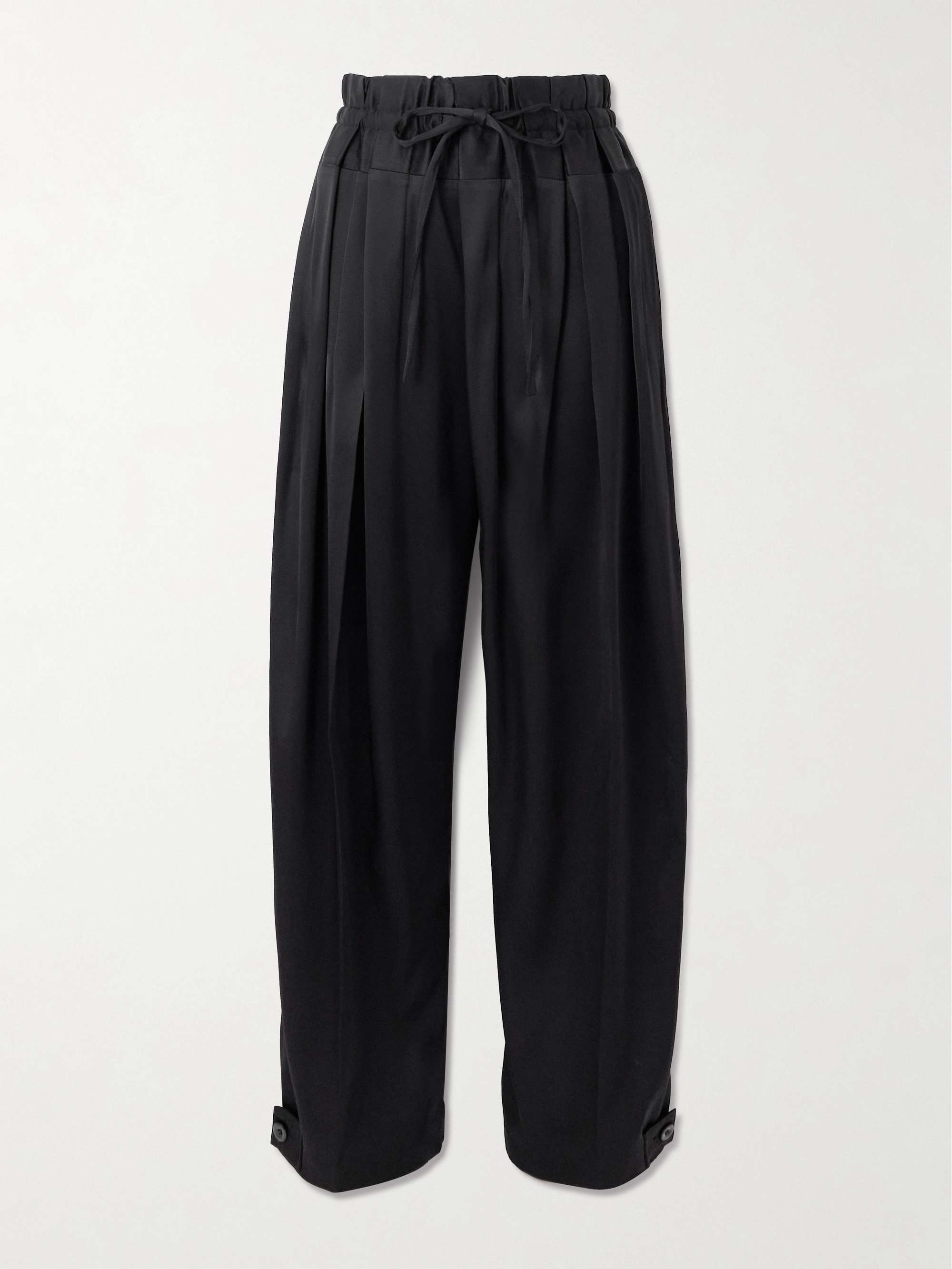 Pleated satin-twill wide-leg pants view