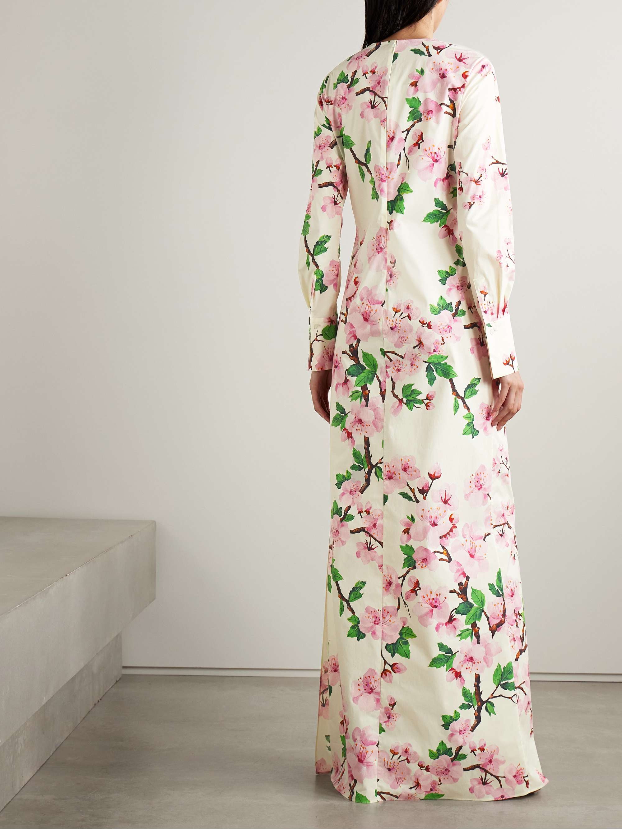 Cutout floral-print stretch-cotton poplin gown view