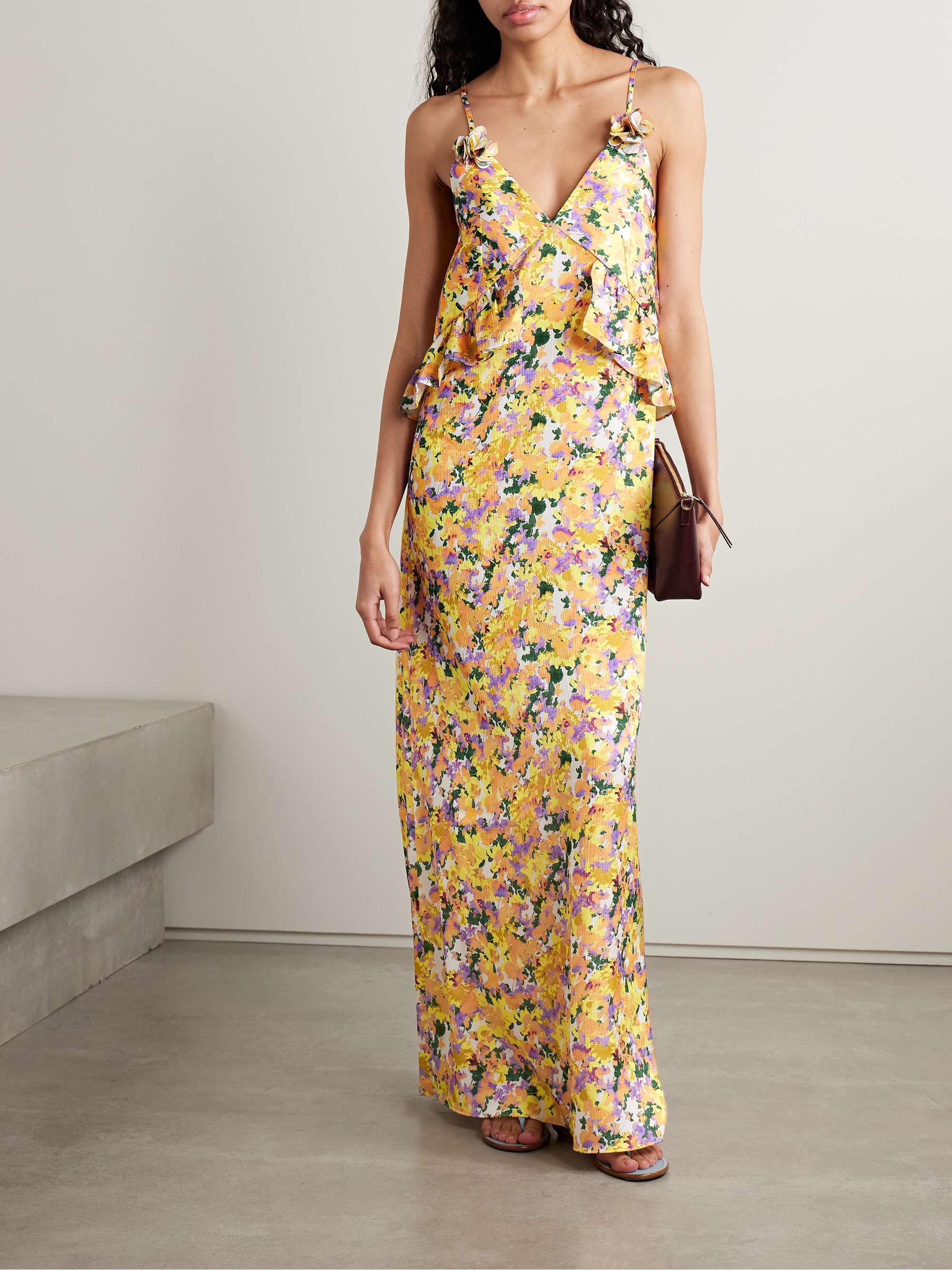 Bel appliquéd ruffled floral-print hammered-crepe maxi dress view
