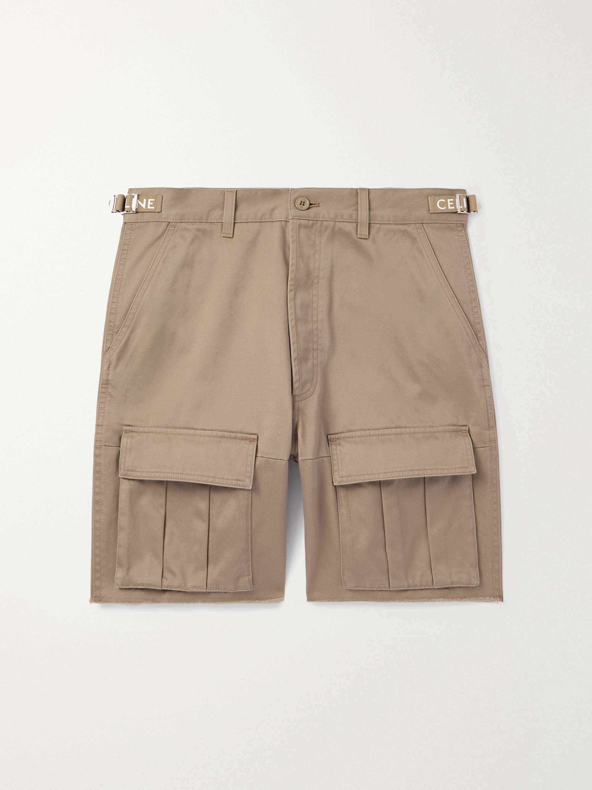 Straight-Leg Distressed Cotton-Twill Cargo Shorts view