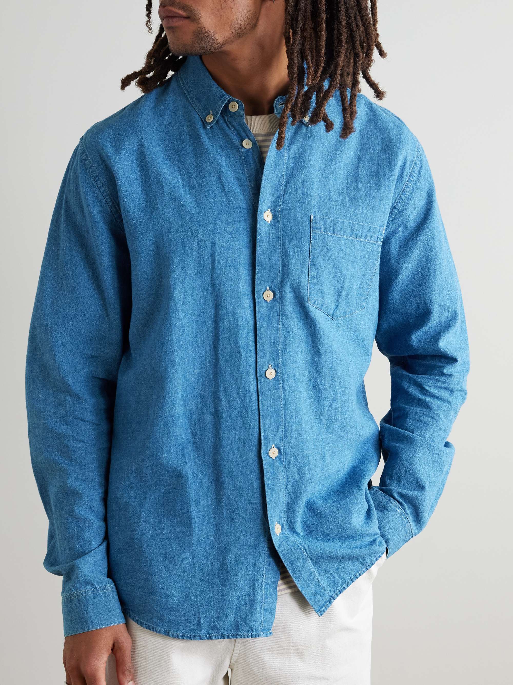 Anniversary Button-Down Collar Linen and Cotton-Blend Chambray Shirt view