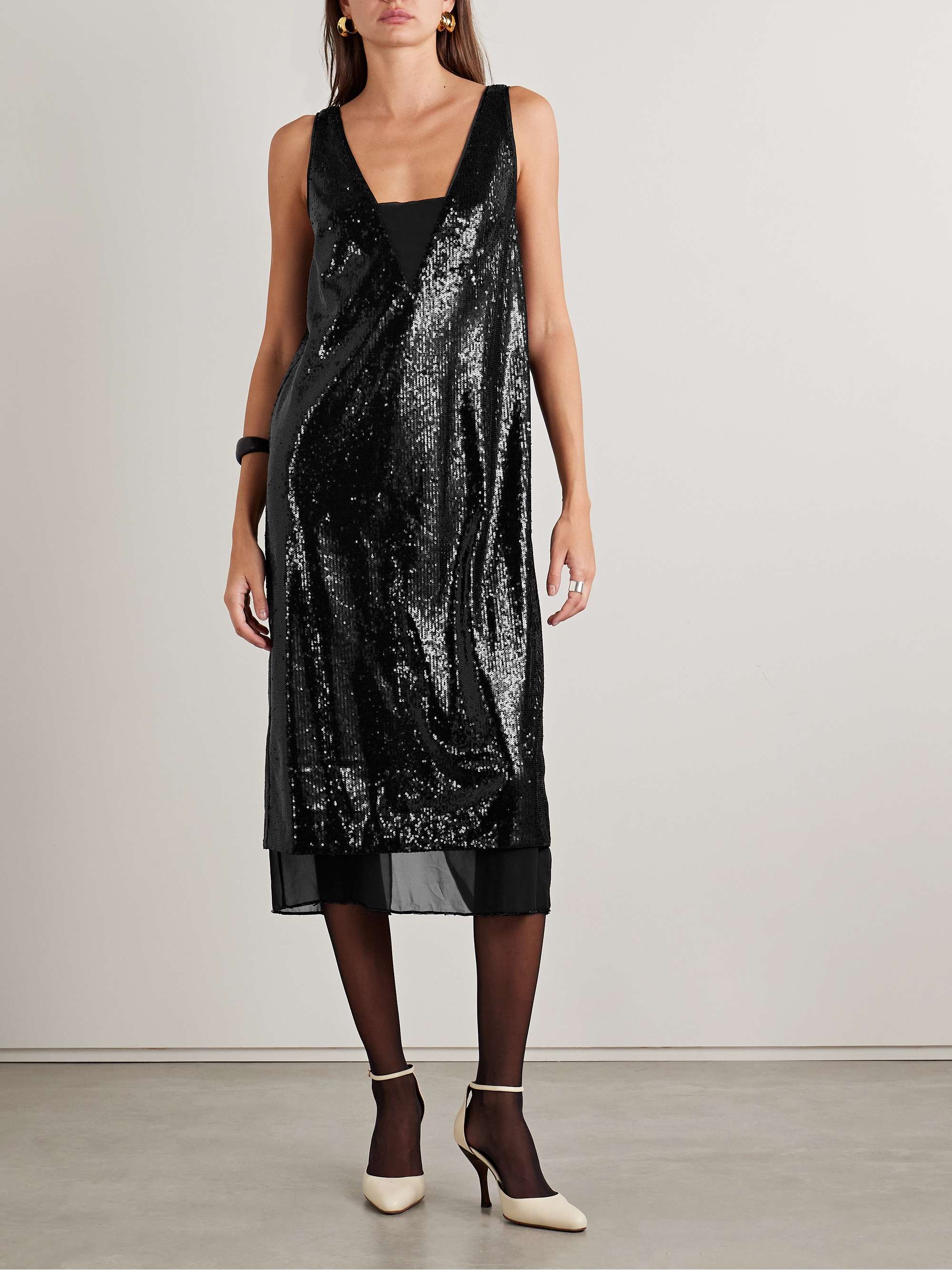 Bead-embellished sequined jersey midi dress view