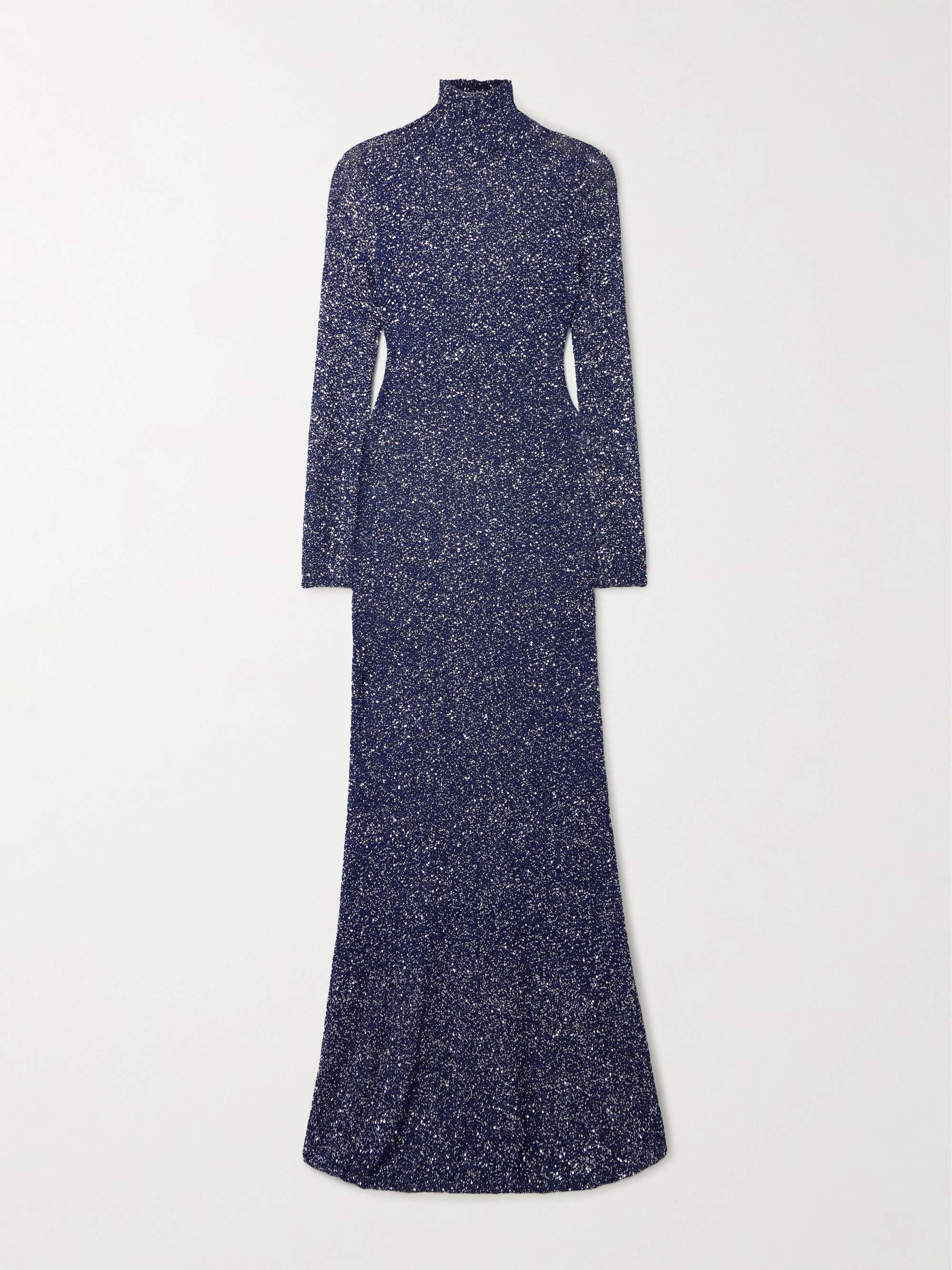 Sequined metallic-knit turtleneck maxi dress view