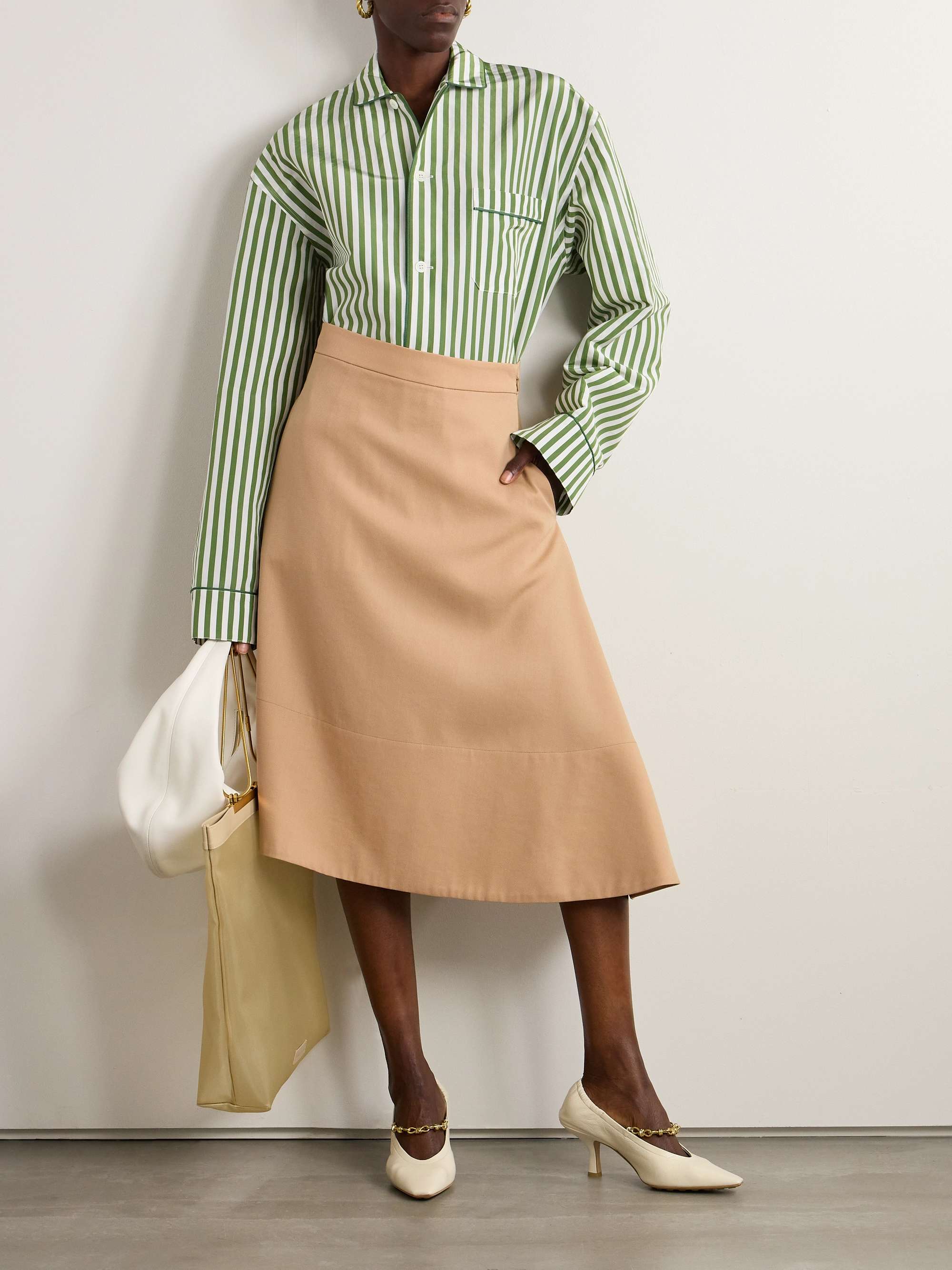 Paneled asymmetric wool-twill midi skirt view