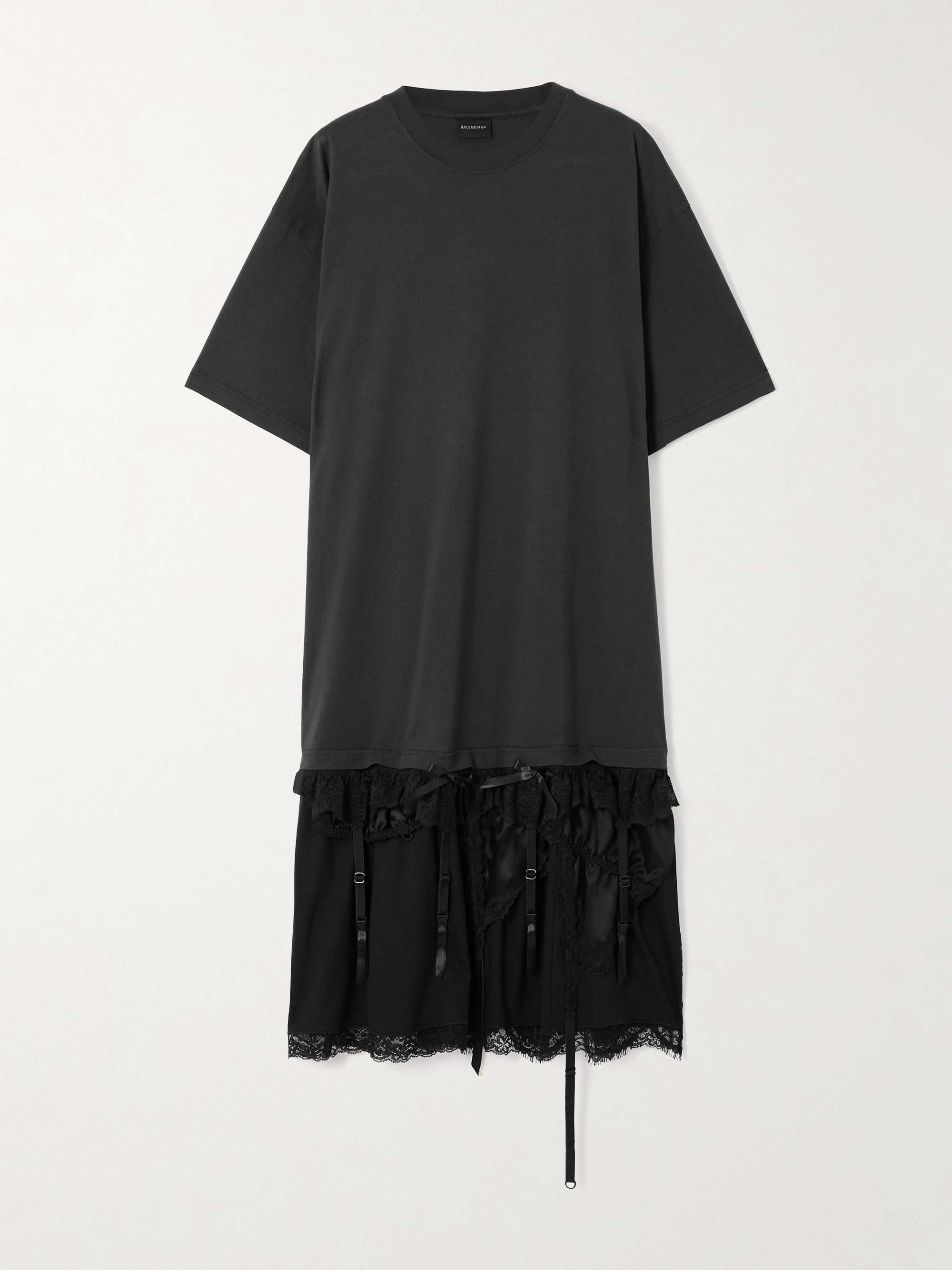 Layered lace-trimmed cotton-jersey and silk-satin mini dress view