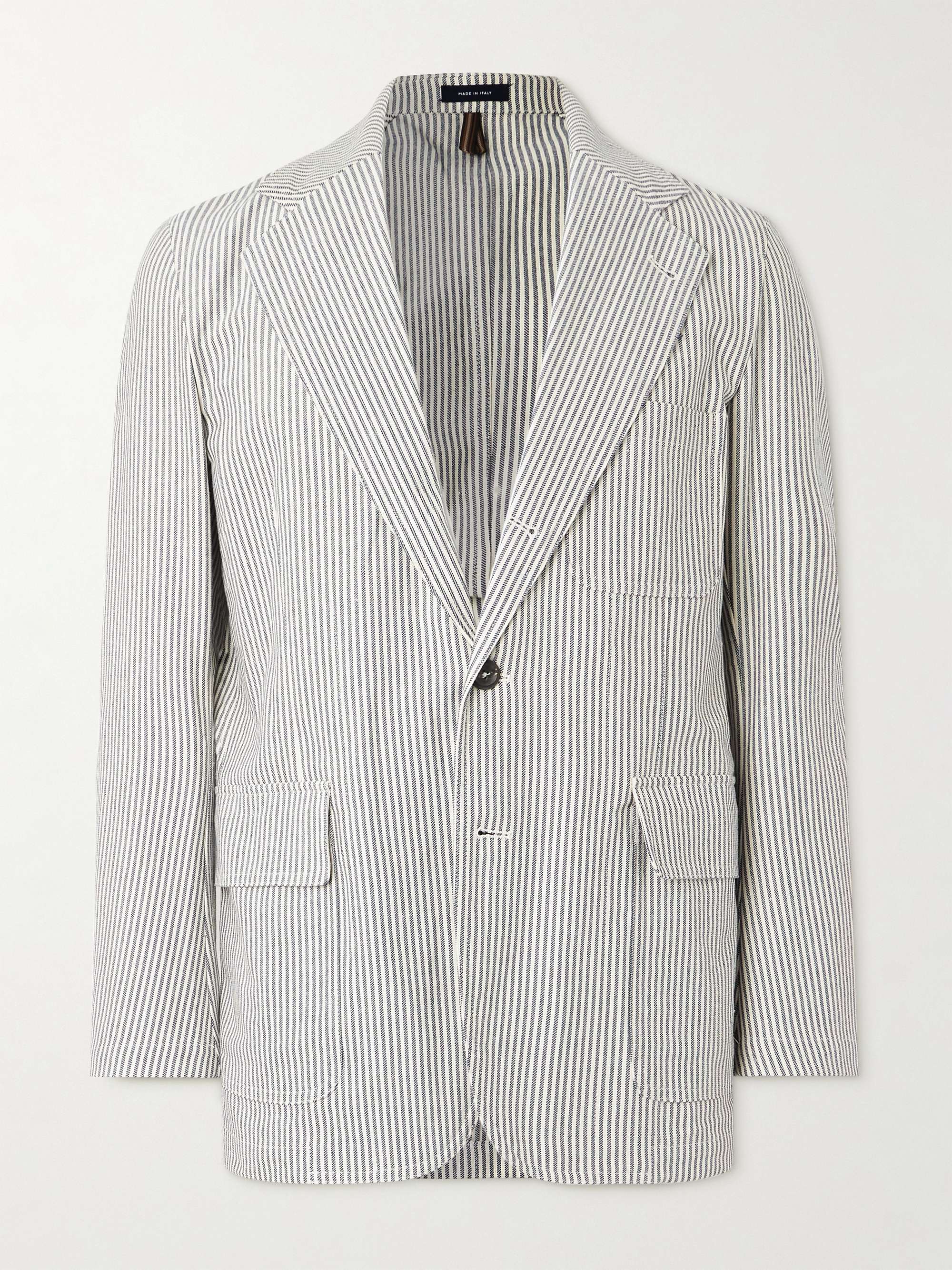 Unstructured Striped Cotton and Linen-Blend Blazer view