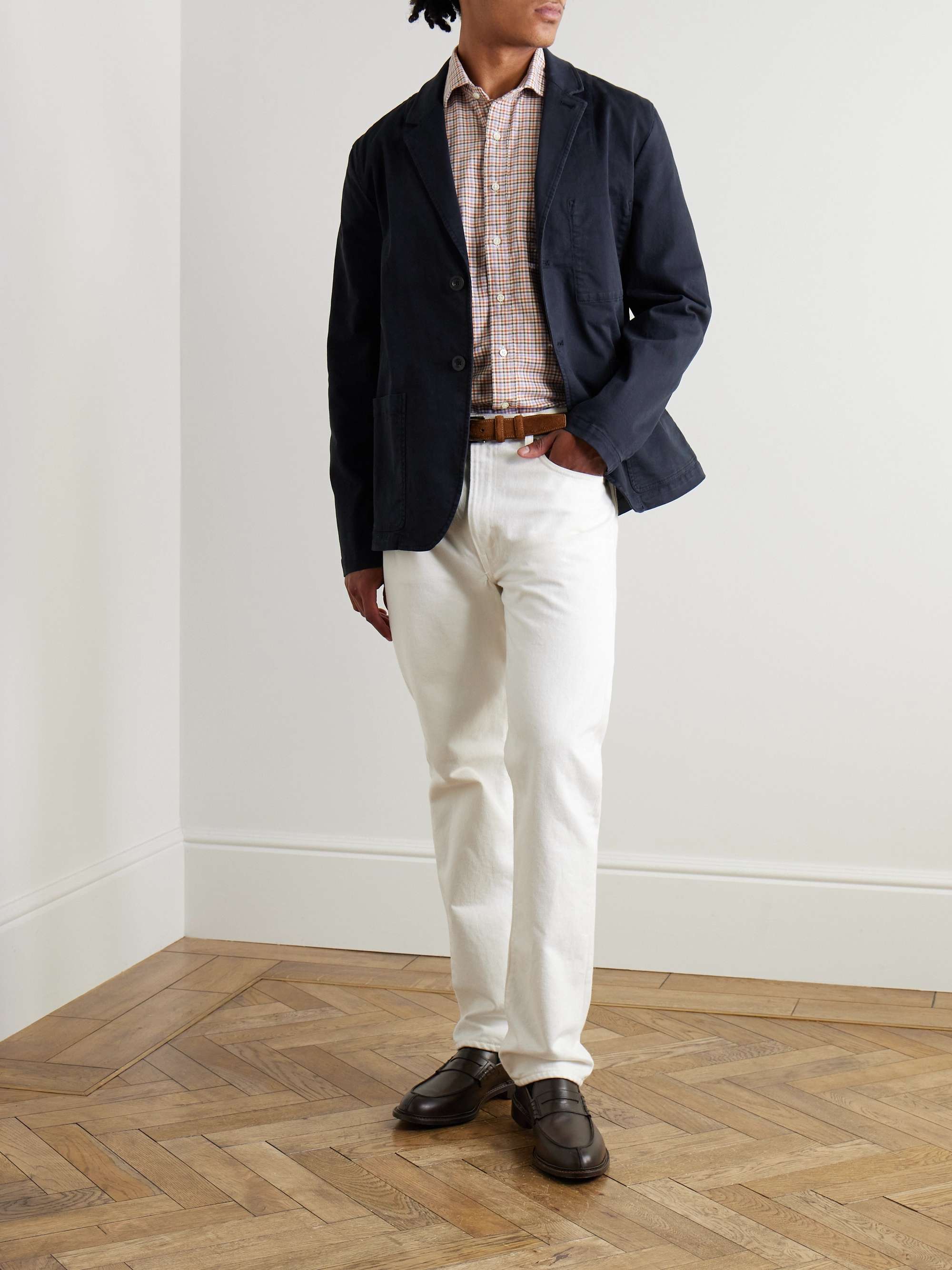 Slim-Fit Spread-Collar Cotton-Twill Shirt view