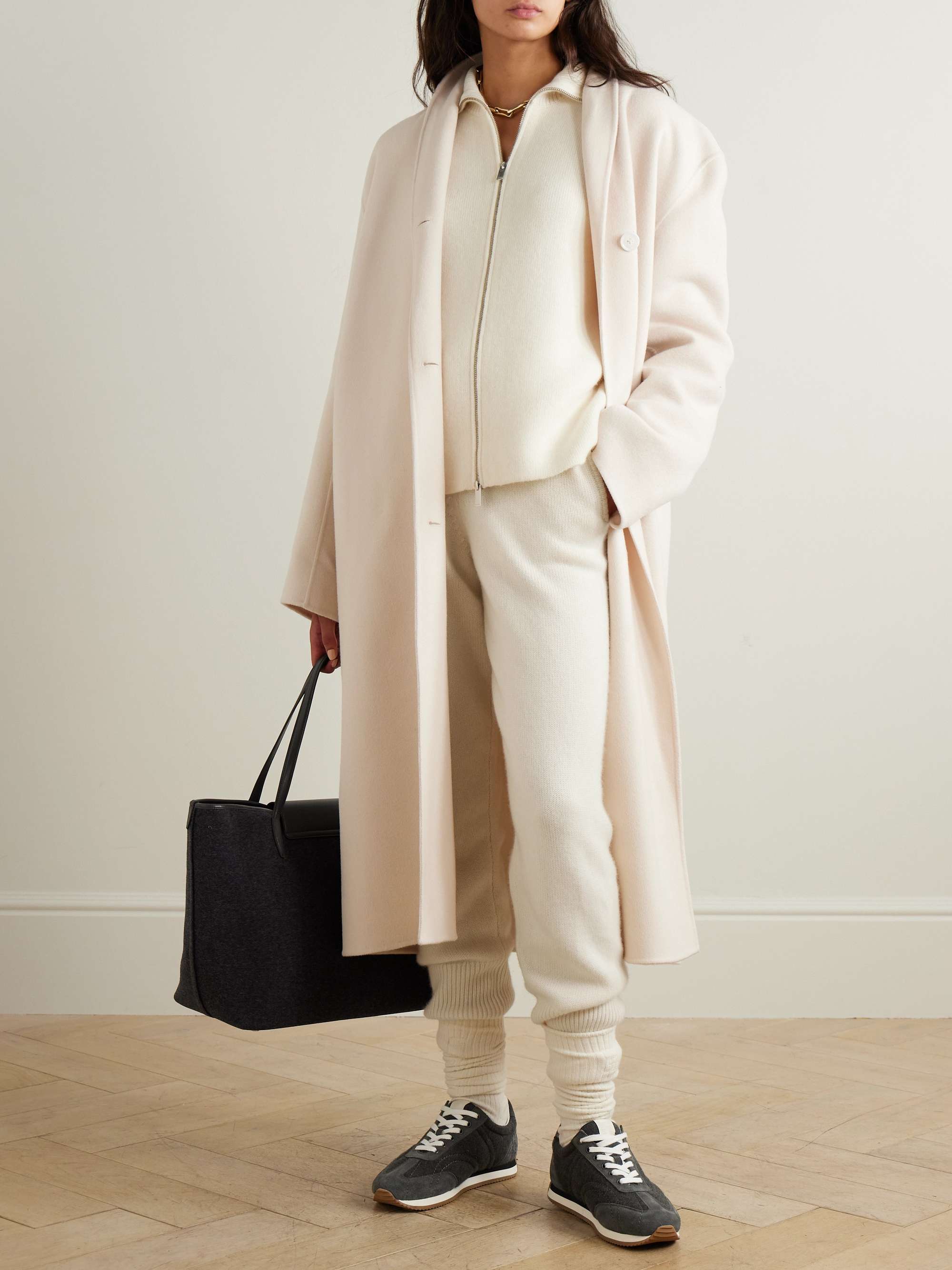 Embroidered cashmere track pants view