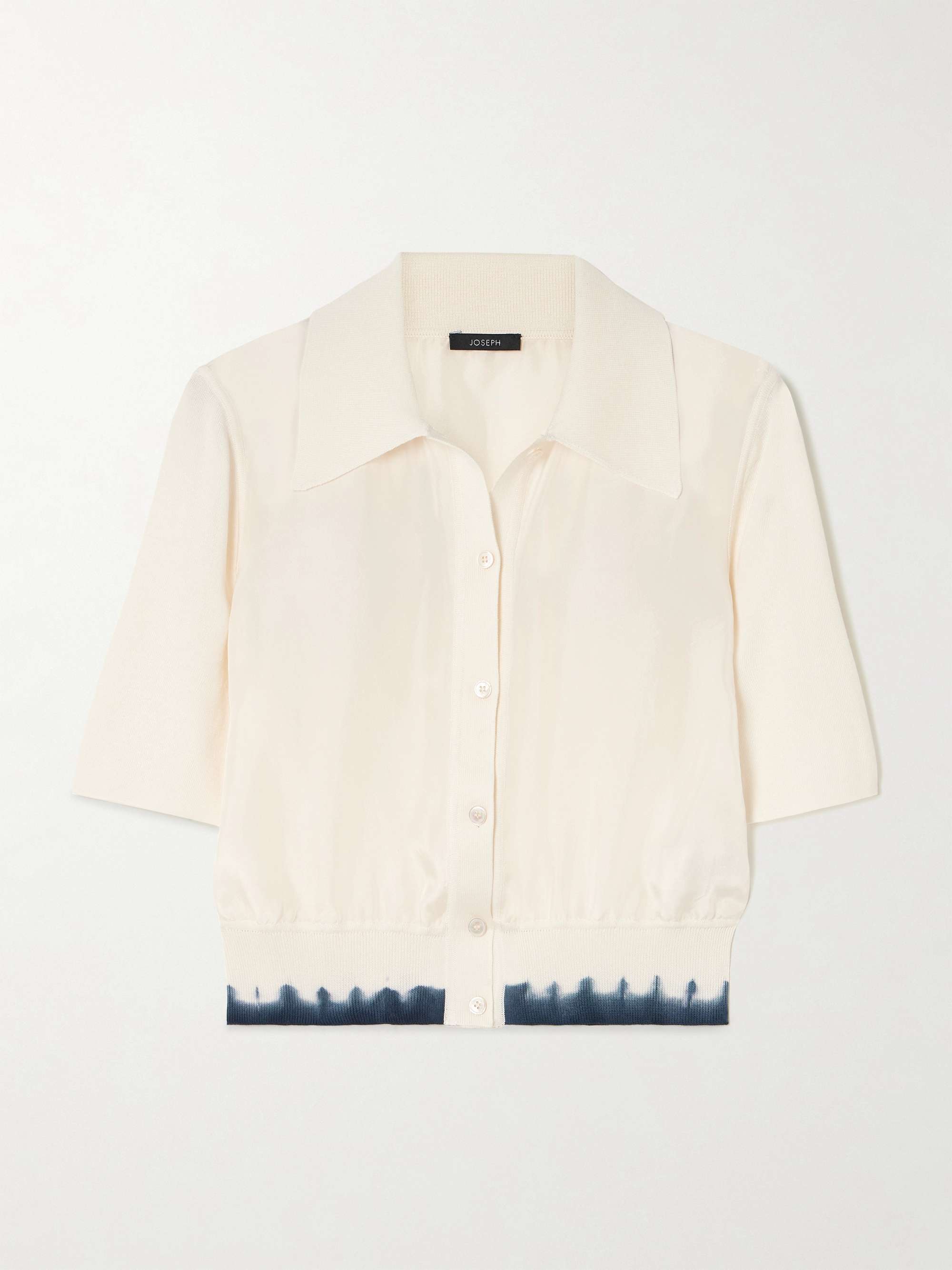 Tie-dyed ribbed silk and cotton-blend trimmed silk-satin cardigan view