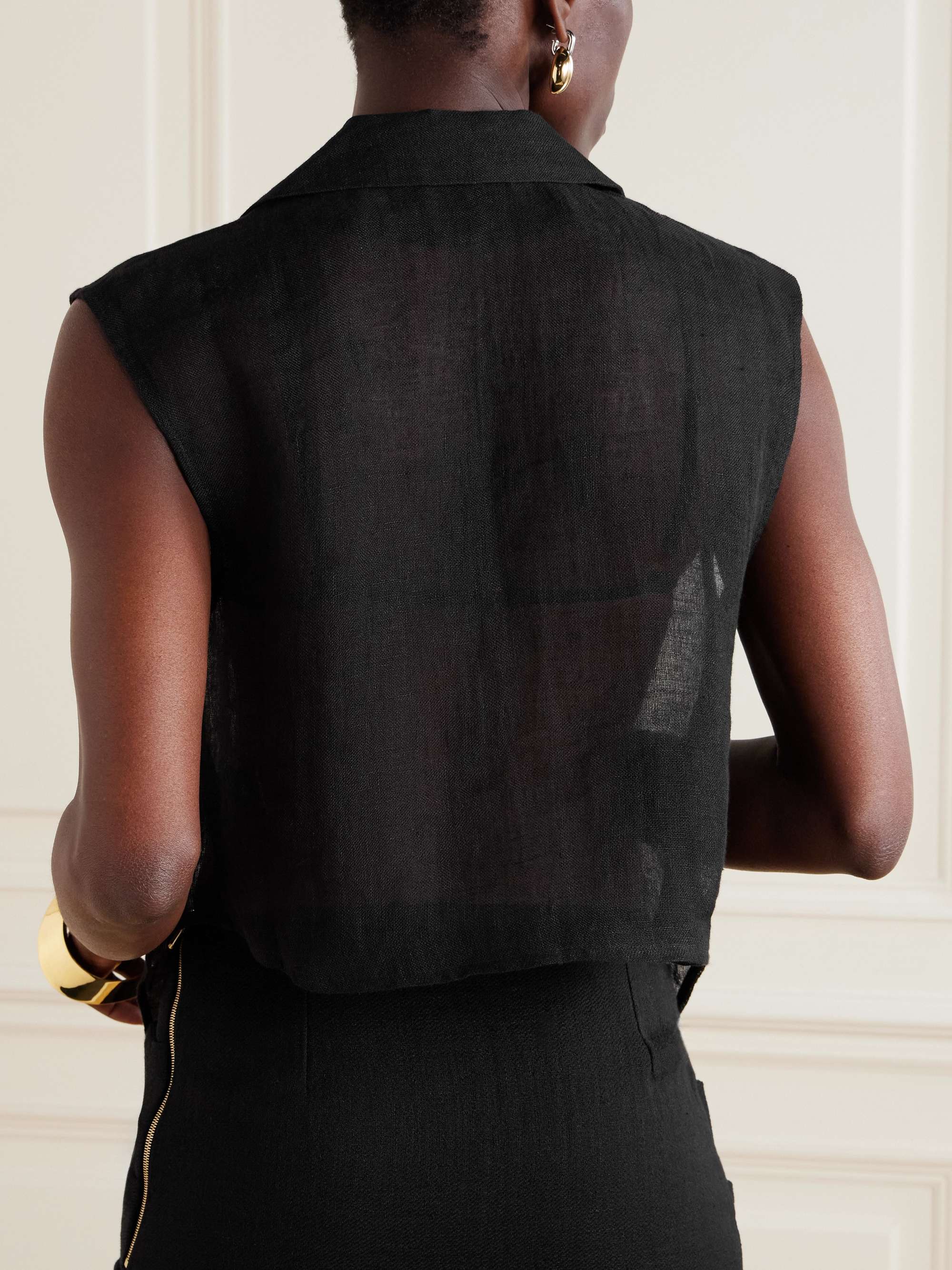 Sanabo cropped tie-front linen-gauze shirt view