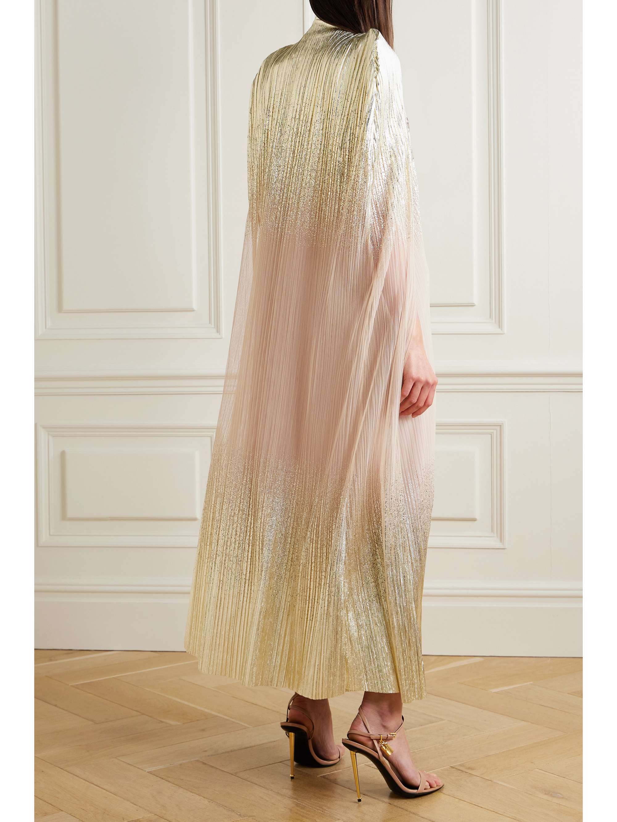 Metallic plissé-tulle gown and cape set view
