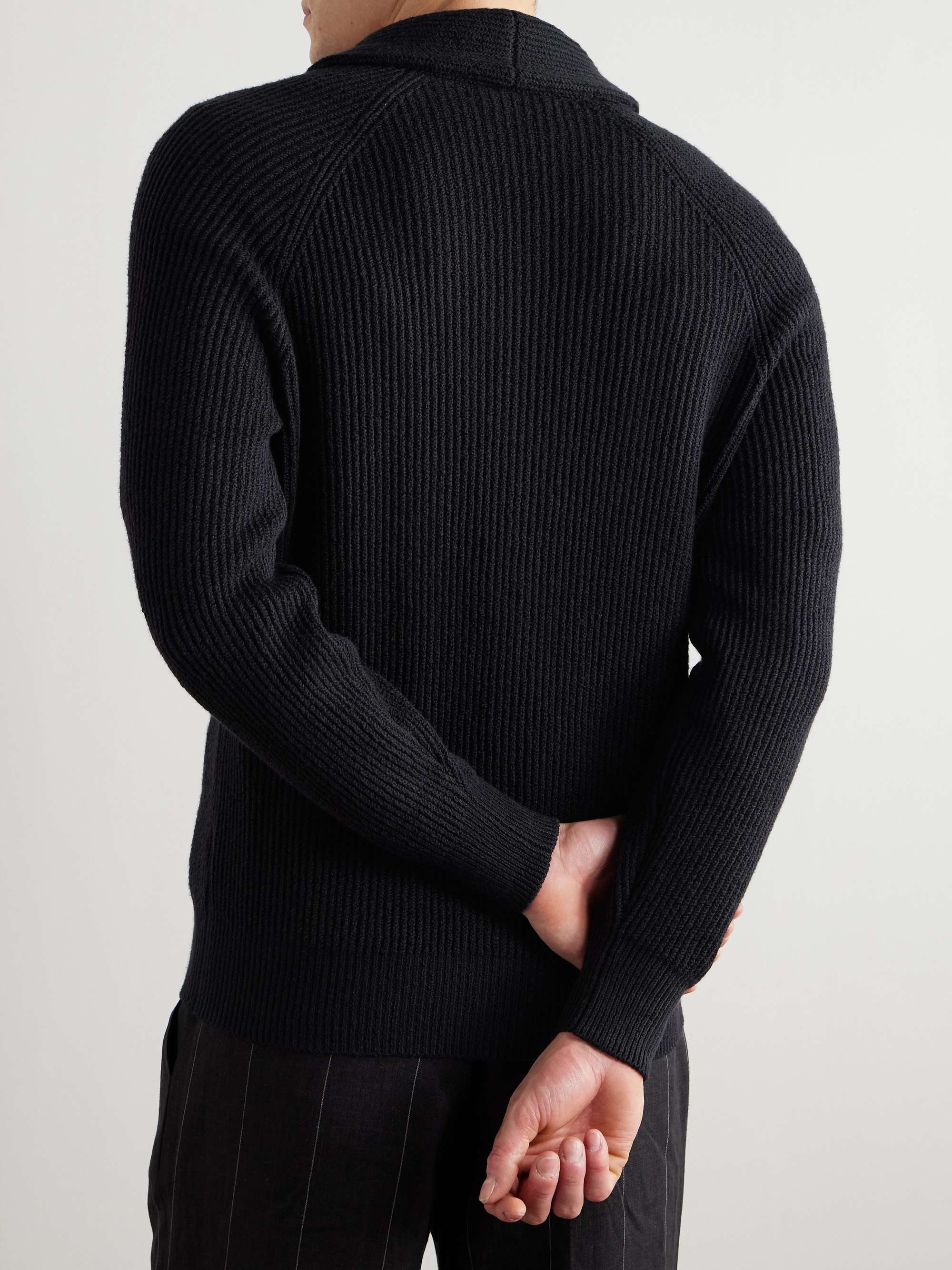 Shawl-Collar Ribbed Cotton Cardigan view