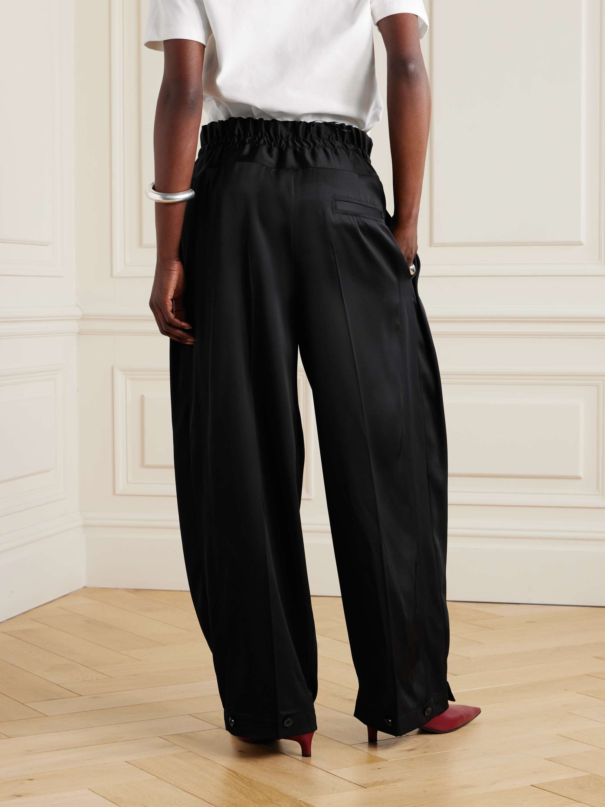 Pleated satin-twill wide-leg pants view