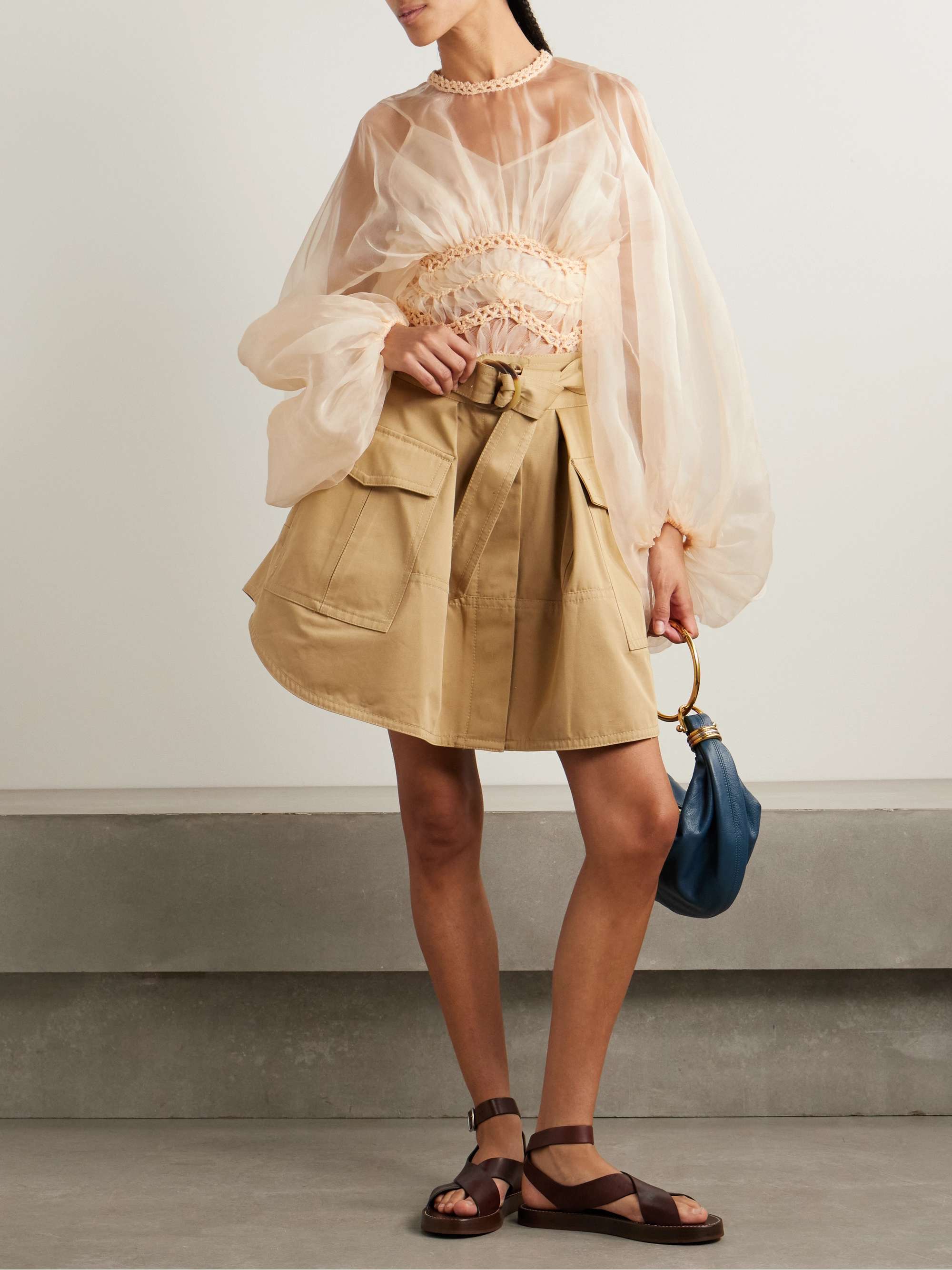 Illuminate macramé and tulle-trimmed gathered silk-organza blouse view