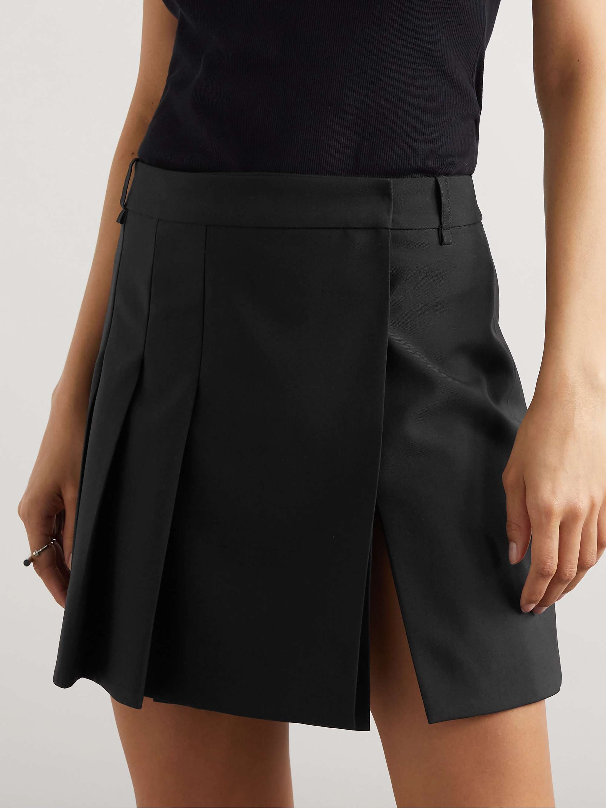 Pleated wool-crepe mini wrap skirt view