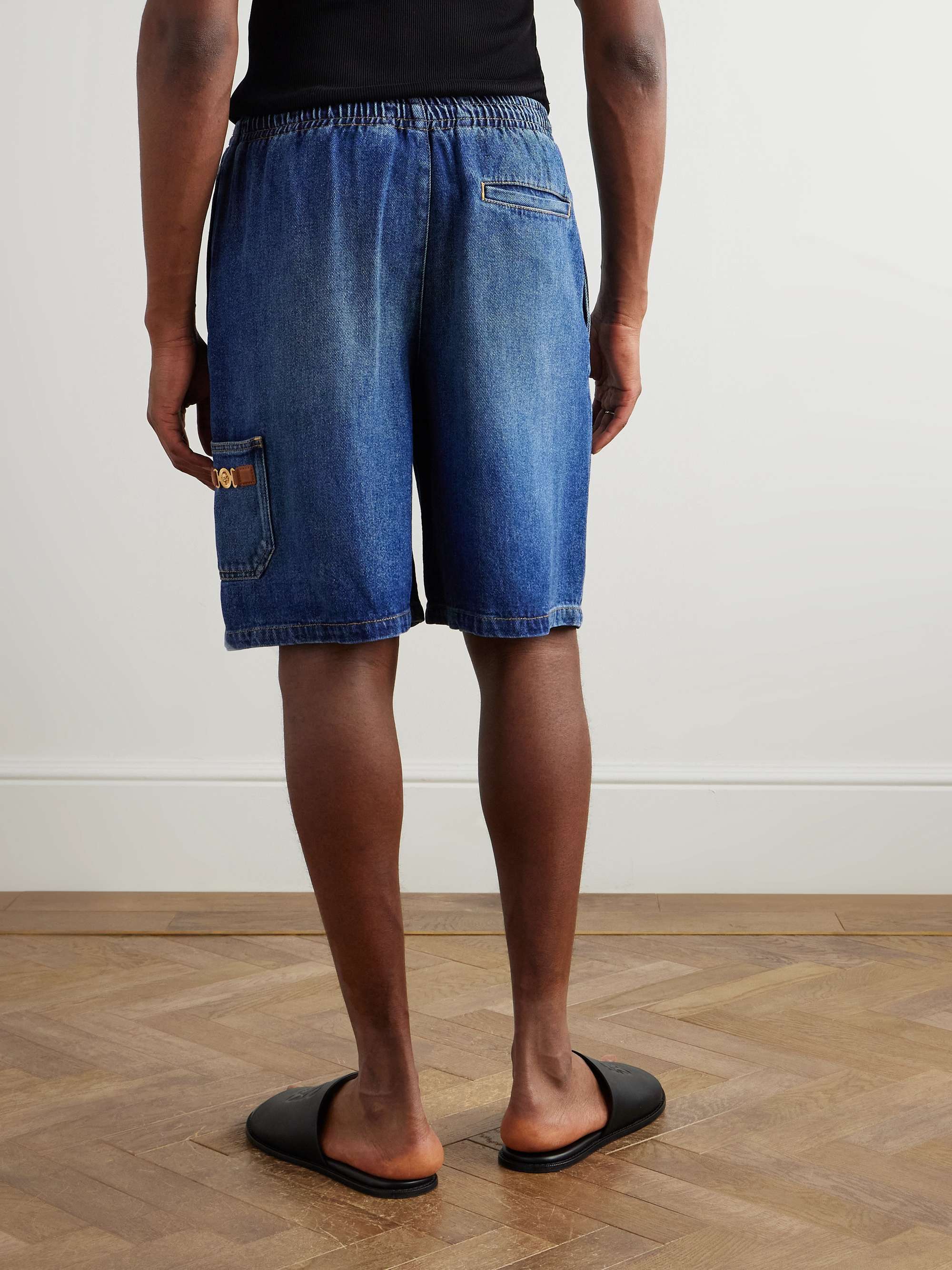 Straight-Leg Horsebit-Embellished Denim Shorts view