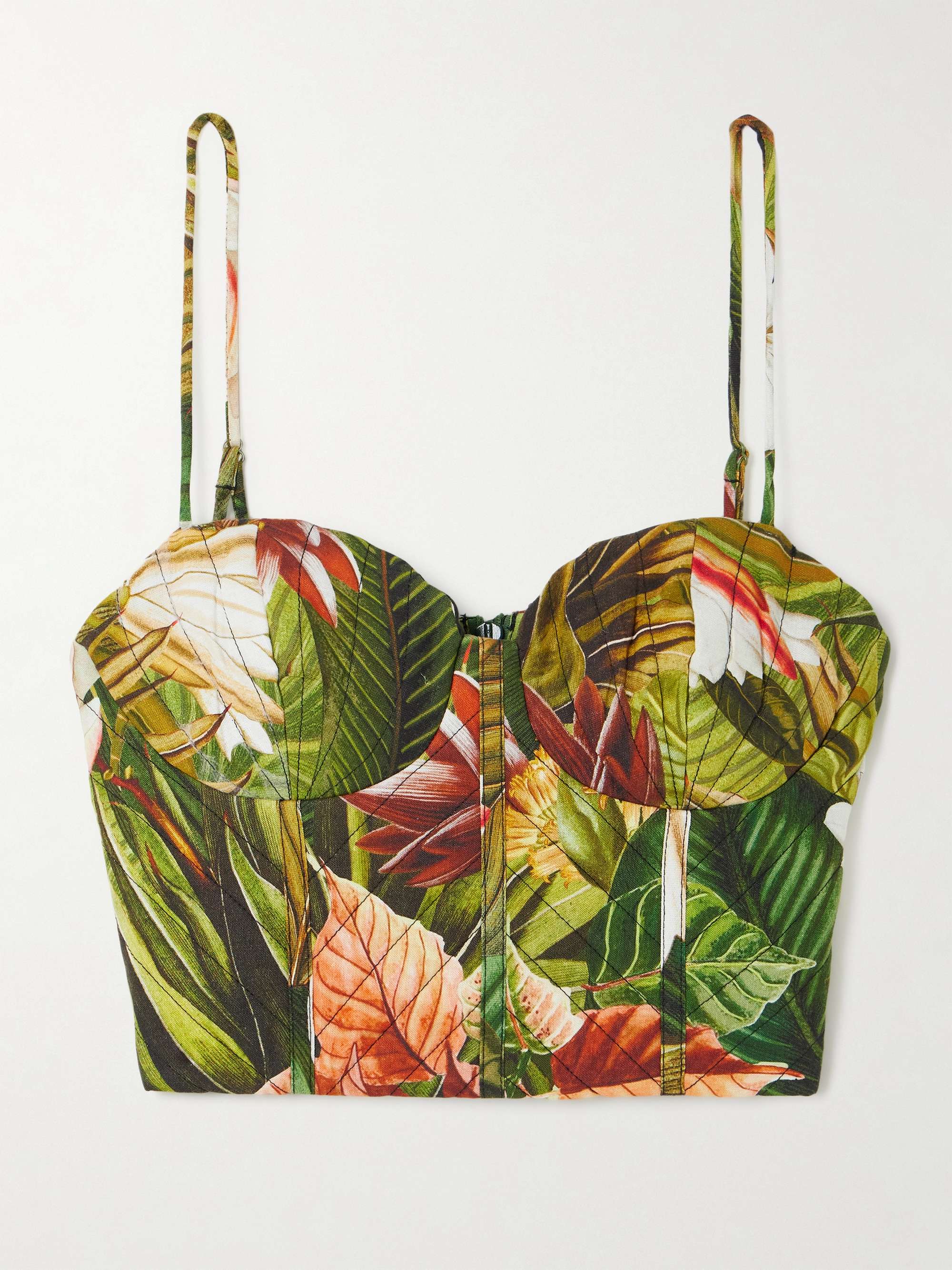 Botanical Forest cropped floral-print linen-blend top view