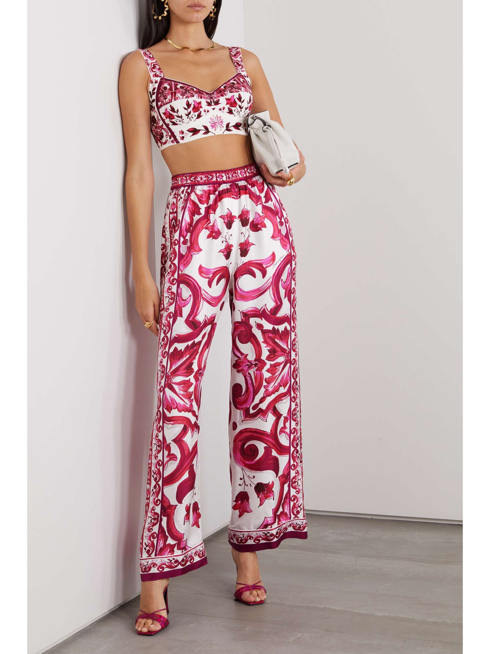 Maiolica cropped printed stretch silk-blend bustier top view