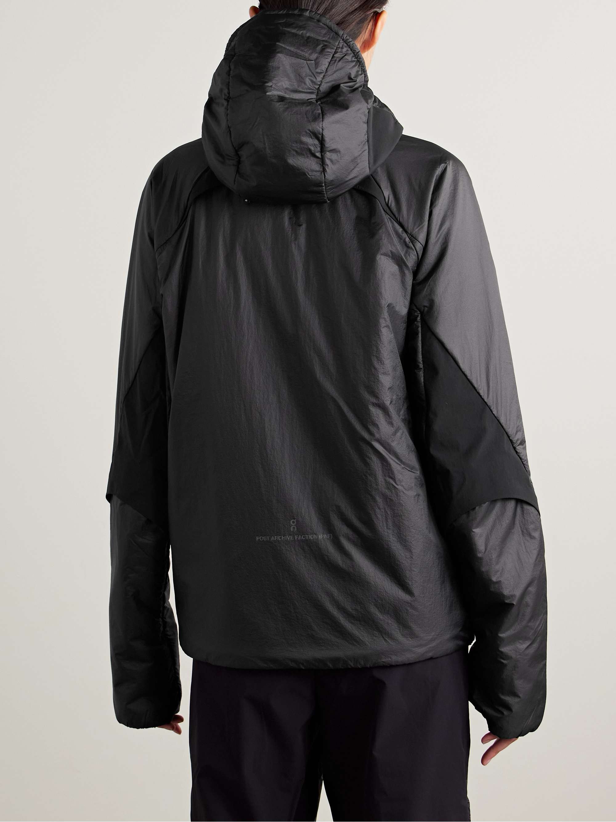 + POST ARCHIVE FACTION Zero hooded padded paneled recycled-shell jacket view