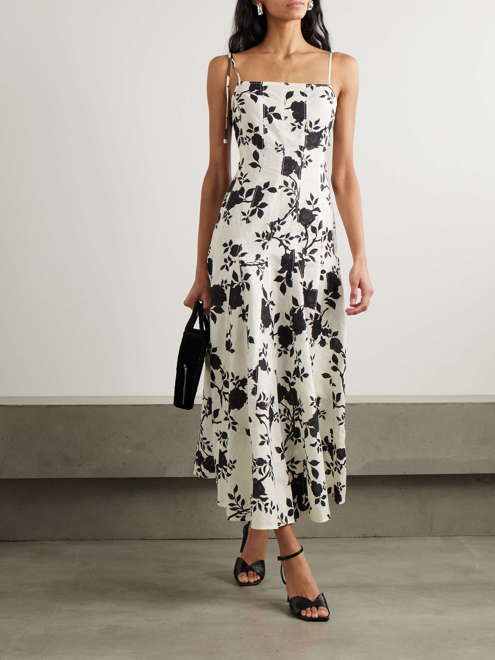 Floral-print linen and cotton-blend midi dress view