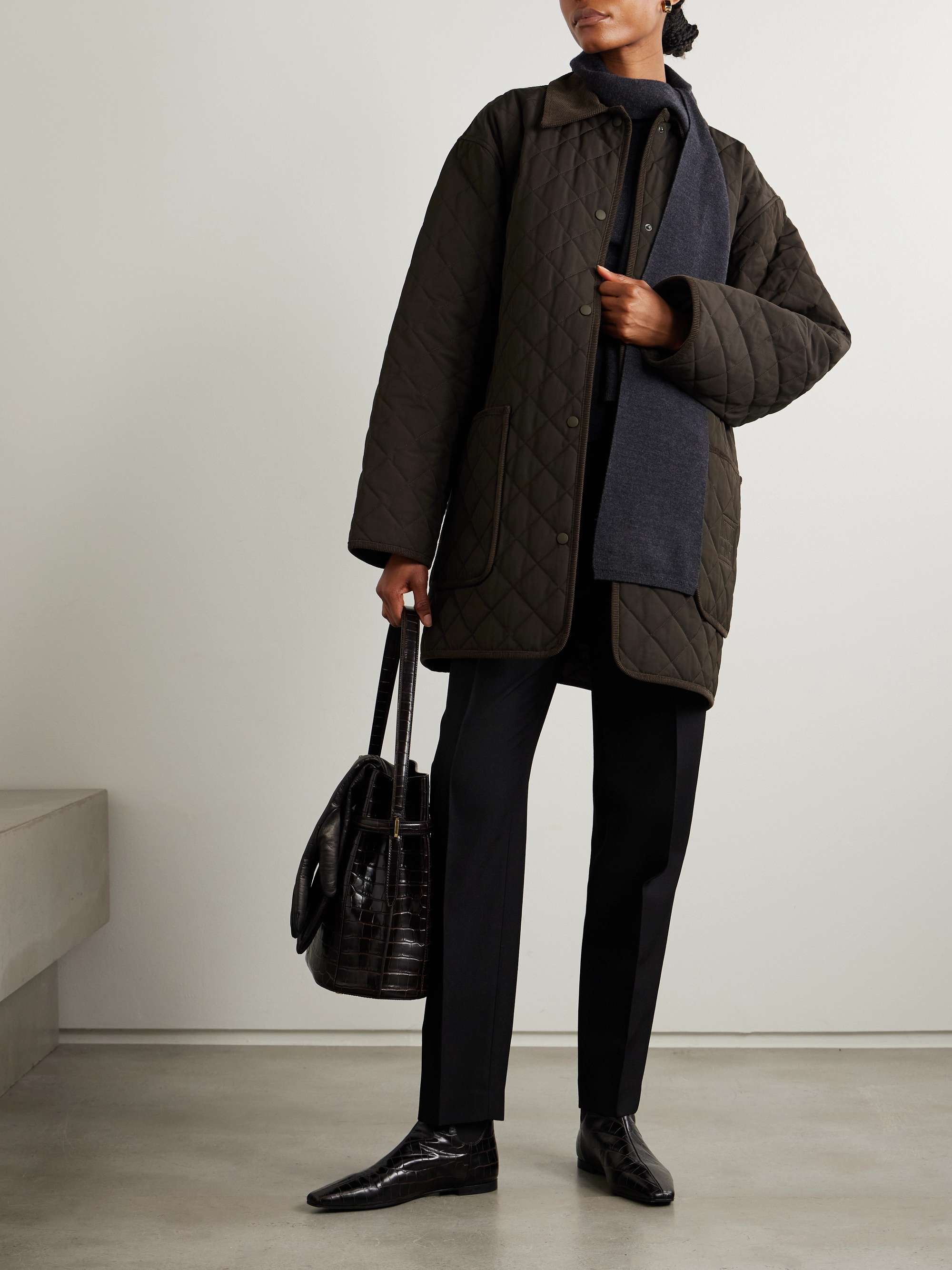 Oversized corduroy-trimmed quilted organic cotton-blend jacket view