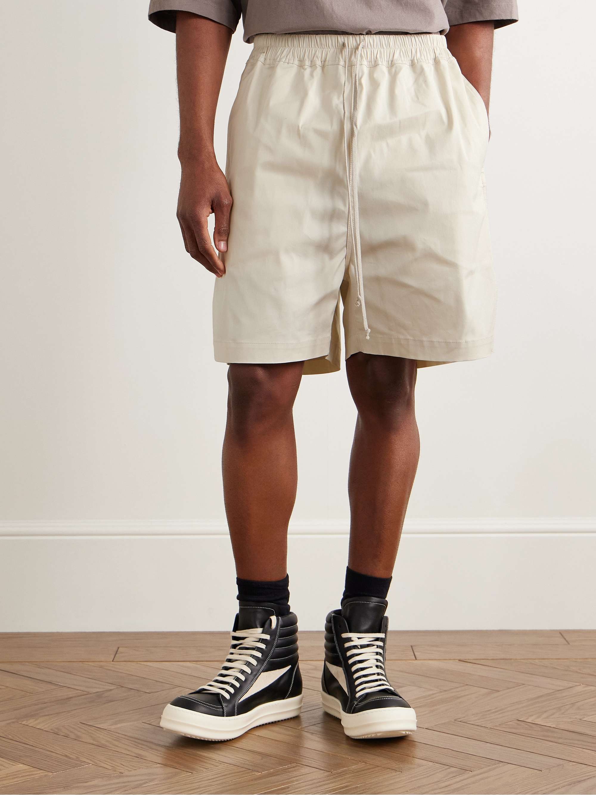 Wide-Leg Cotton-Blend Poplin Drawstring Shorts view