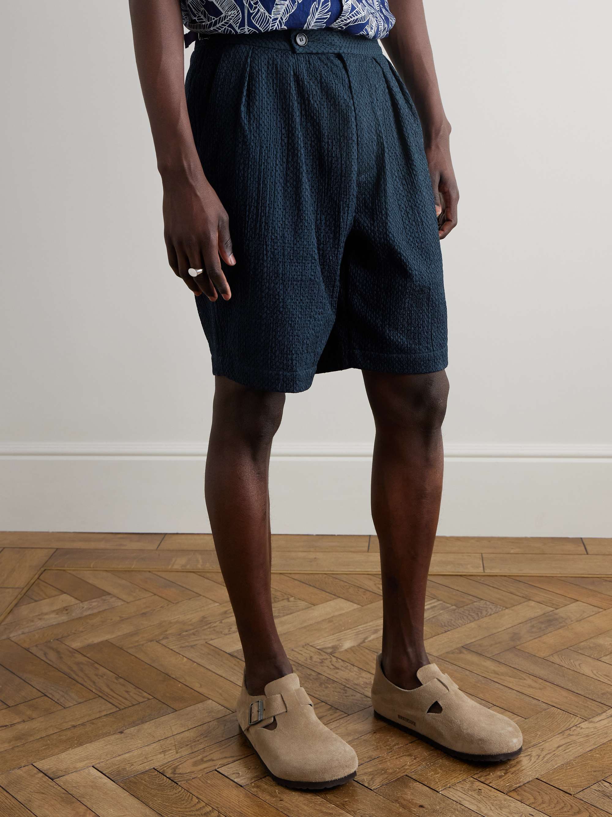 Gurkha Straight-Leg Belted Pleated Lace-Trimmed Cotton Shorts view