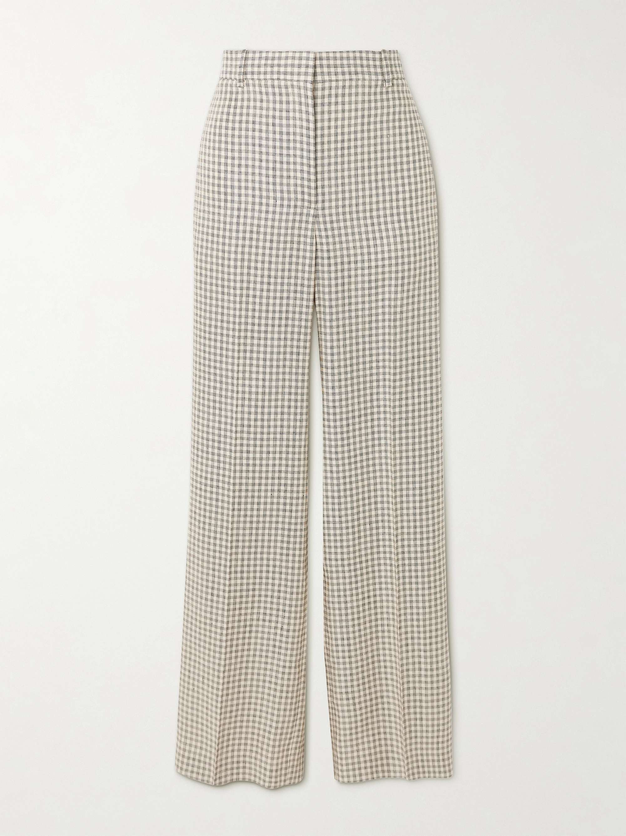 Checked linen-blend wide-leg pants view