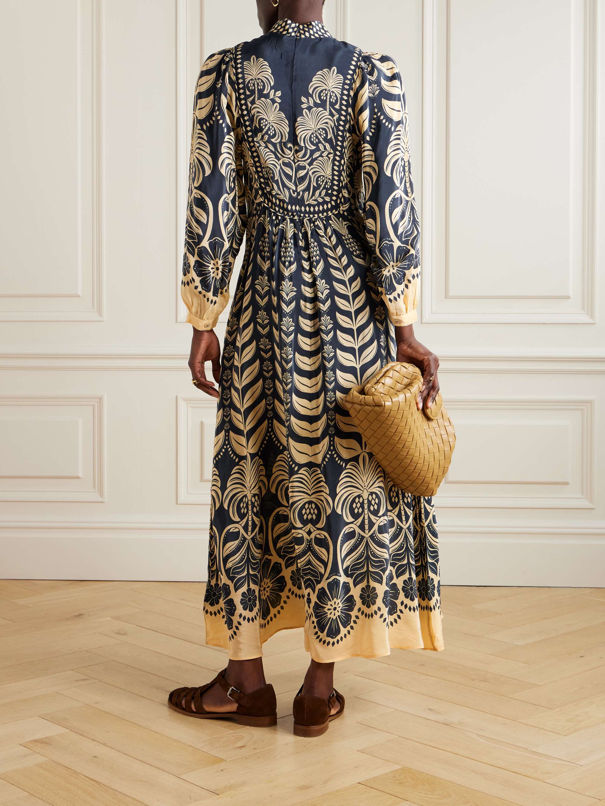 Ainika gathered printed satin maxi dress view