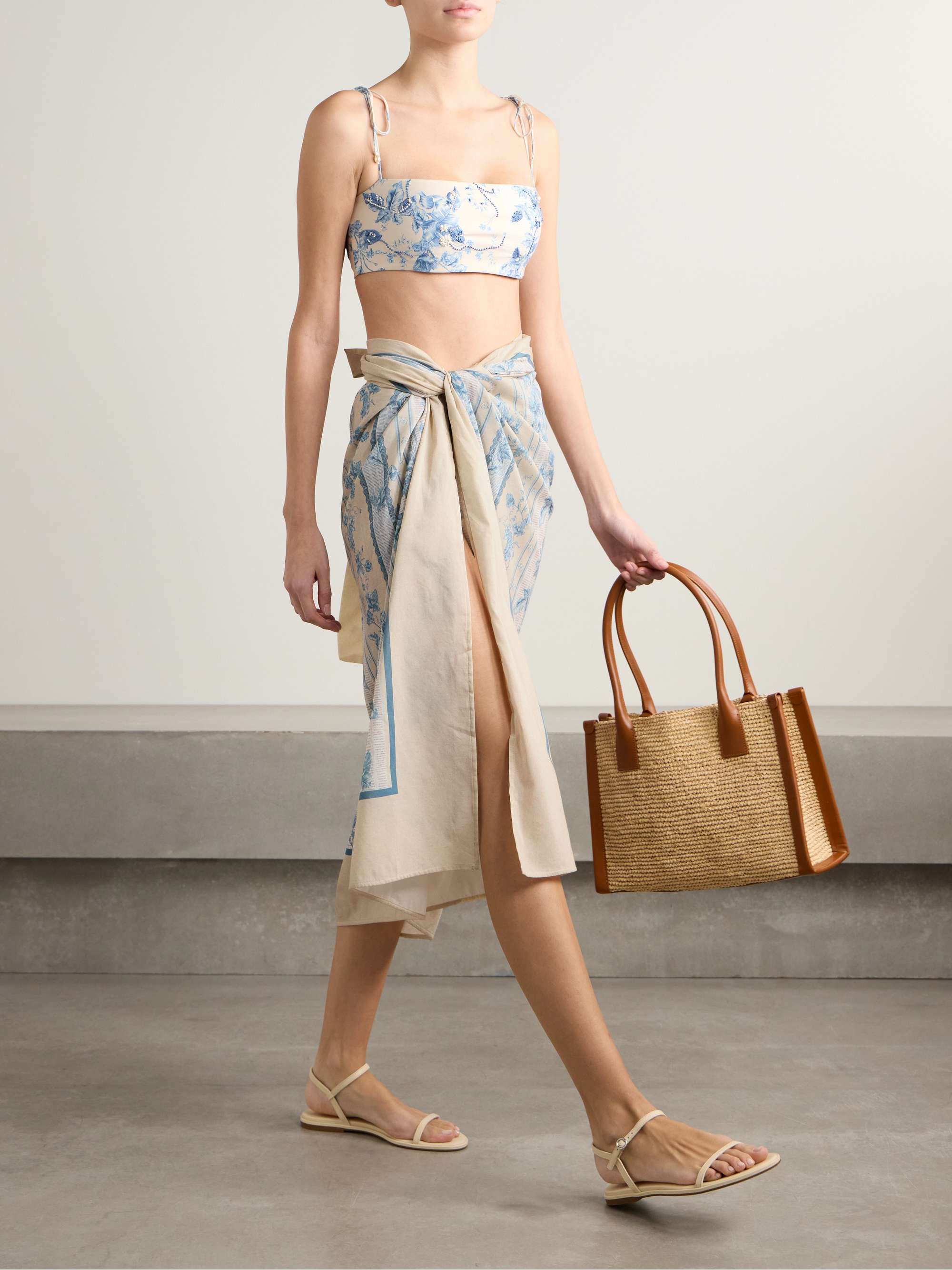 Lavanda Bougainvillea floral-print cotton and silk-blend voile pareo view