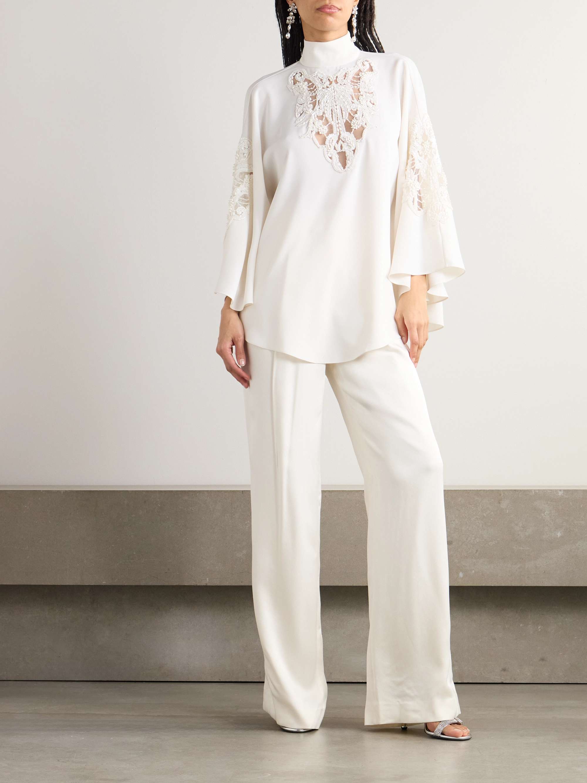 Embellished tulle-panelled cady blouse view