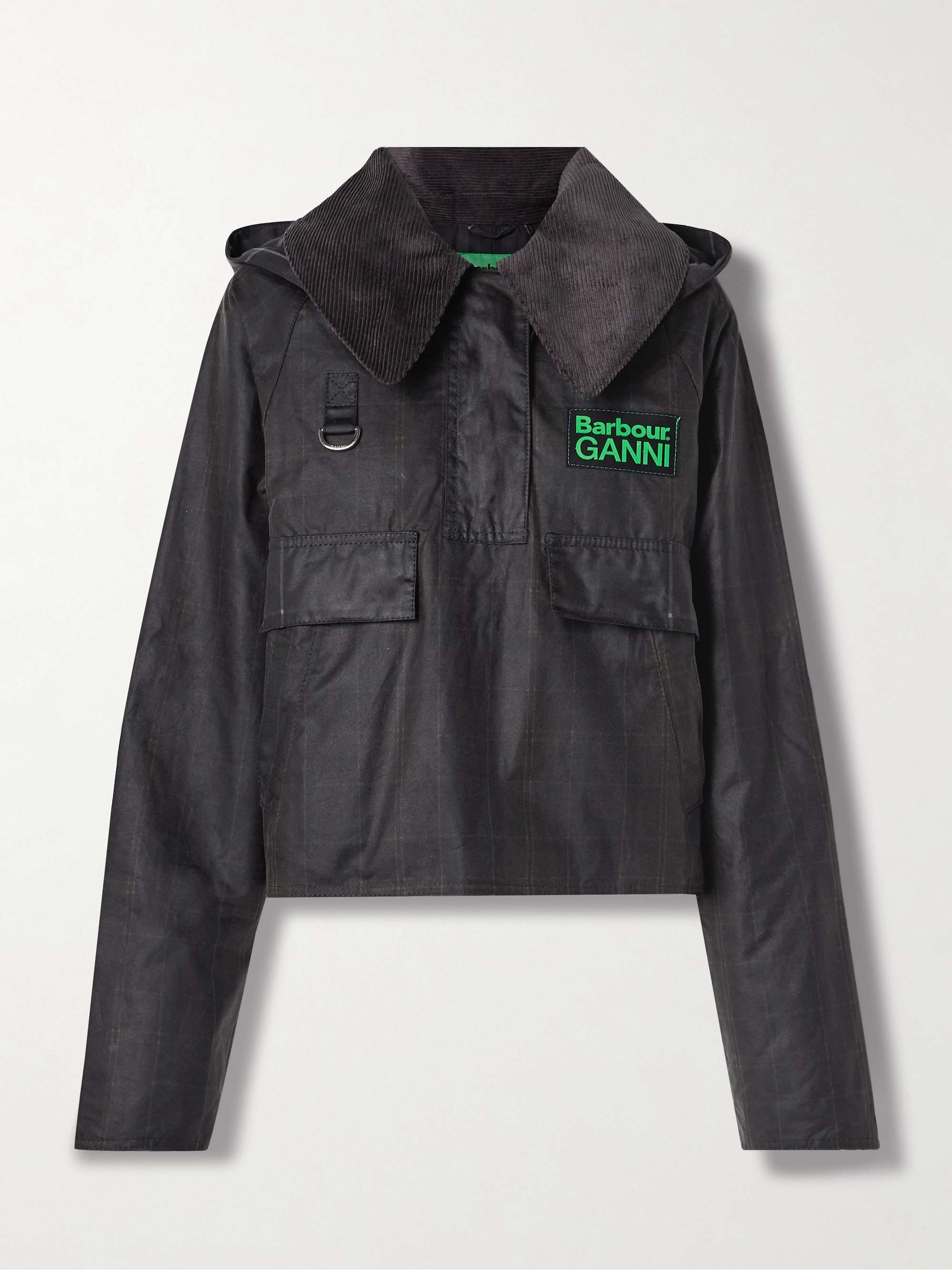 + GANNI corduroy-trimmed checked waxed-organic cotton jacket view