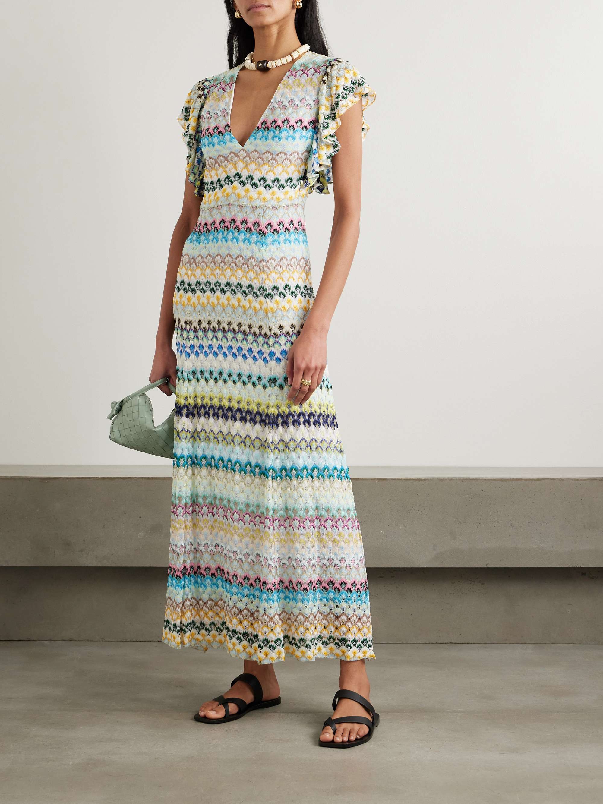 Ruffled crochet-knit maxi dress view
