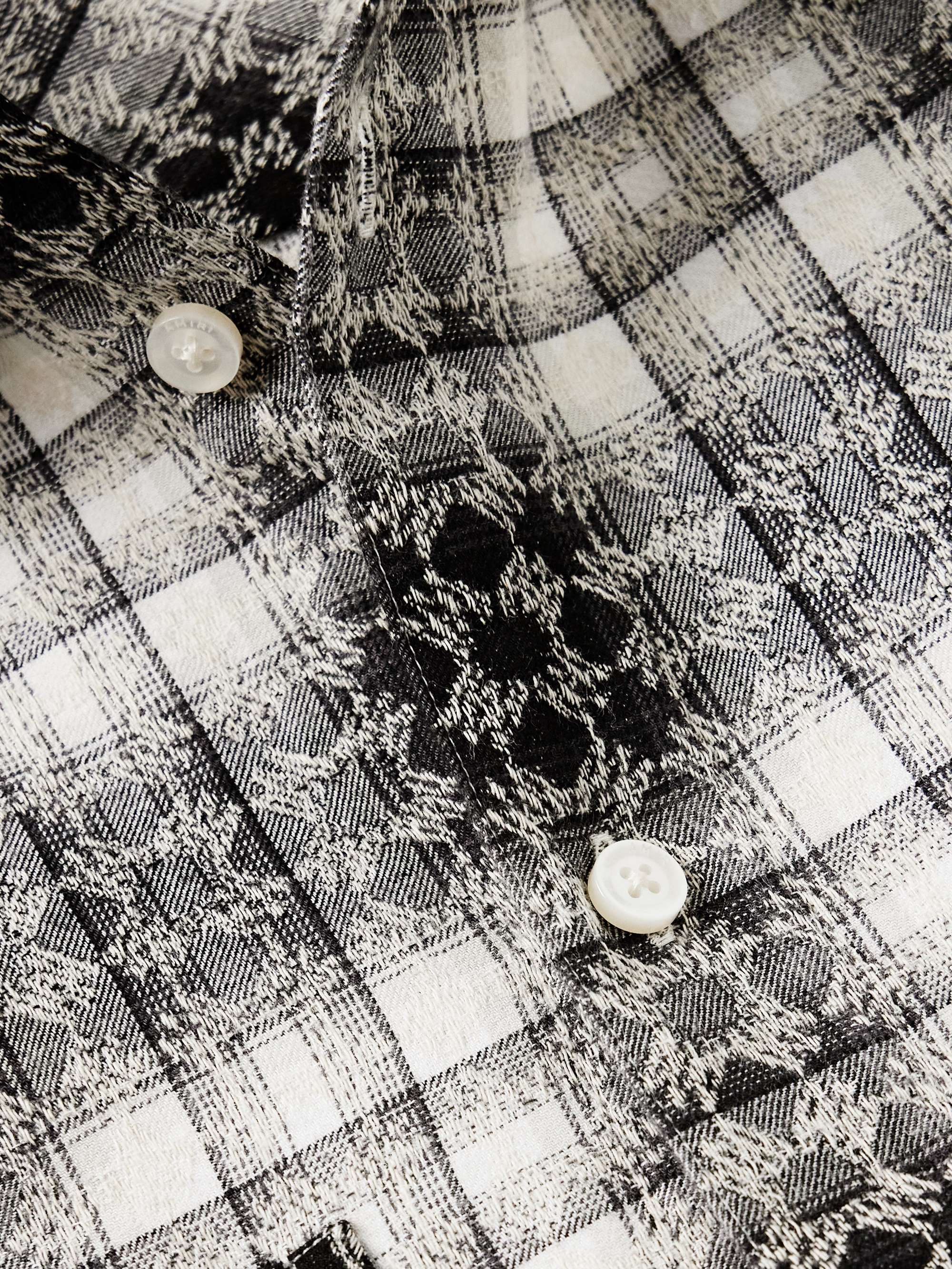 Distressed Logo-Jacquard Checked Cotton-Flannel Shirt view