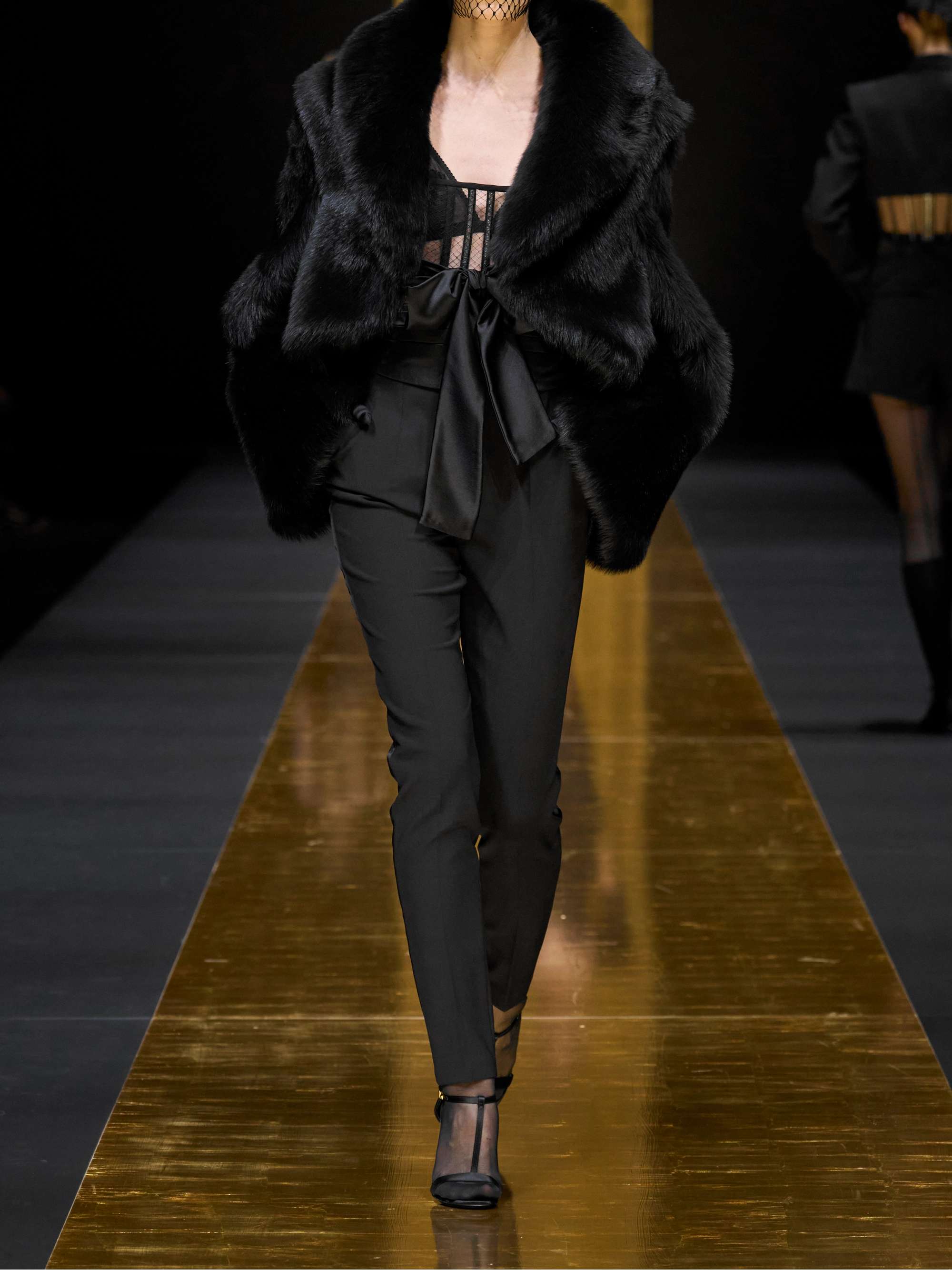 Cropped satin-trimmed shearling jacket view
