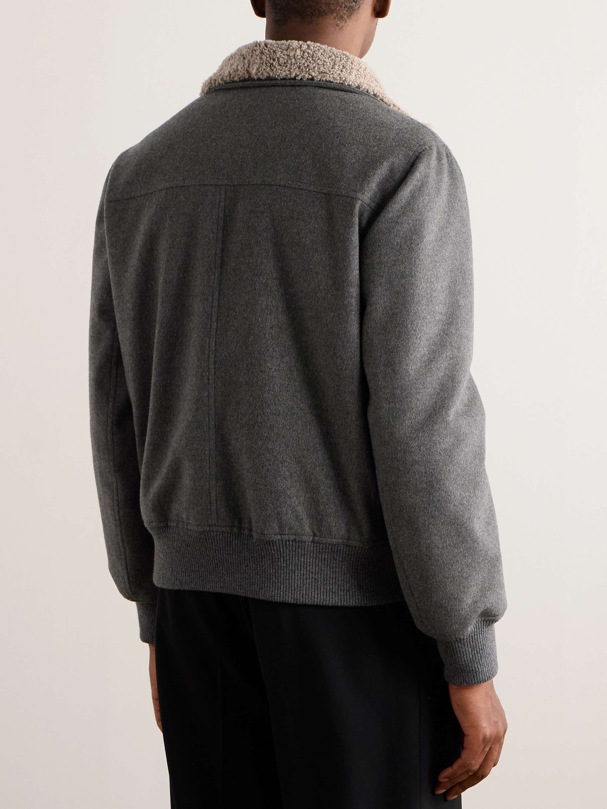 Shearling-Trimmed Padded Cashmere Bomber Jacket view