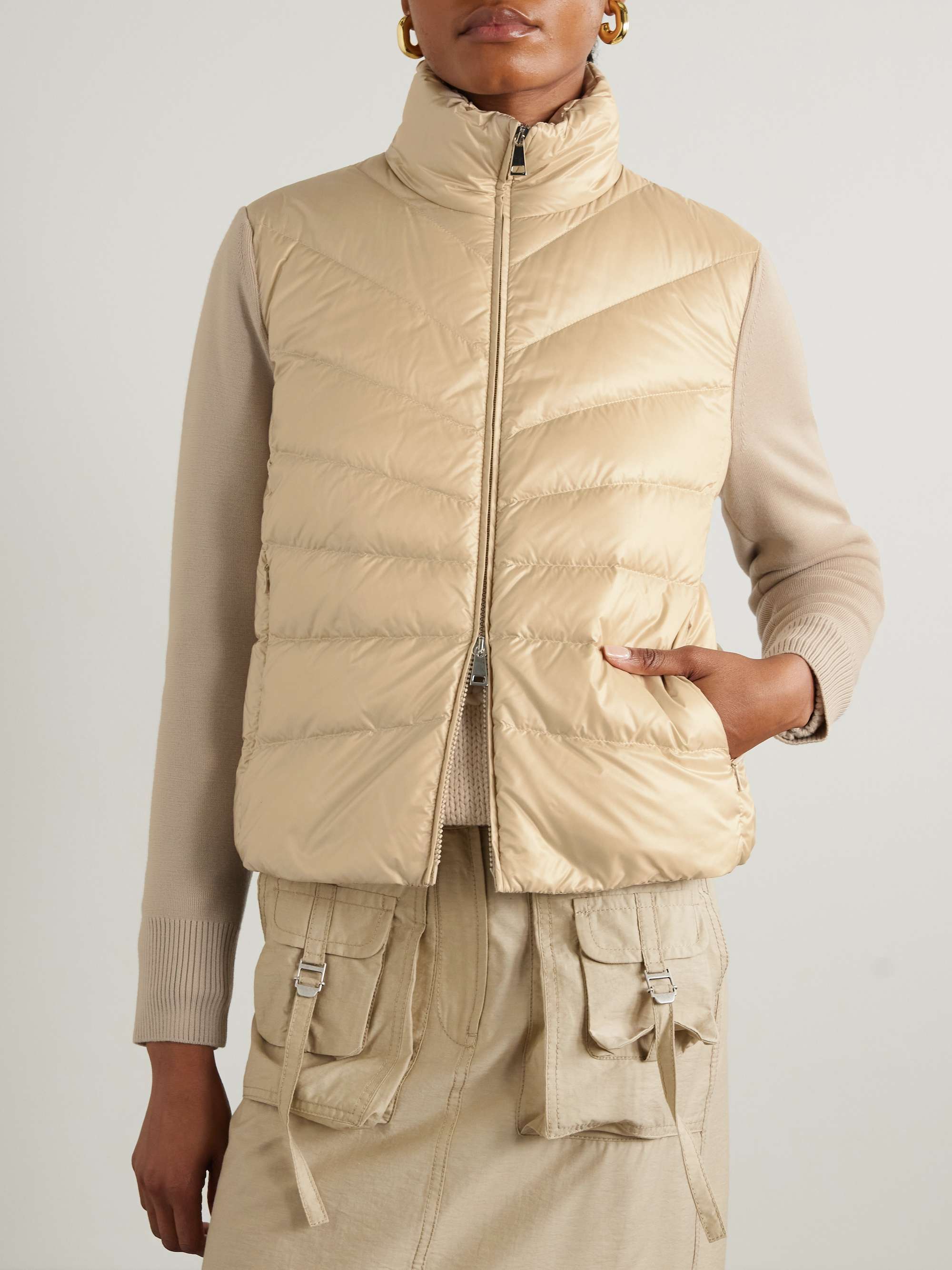 Apliquéd wool and quilted shell down cardigan view