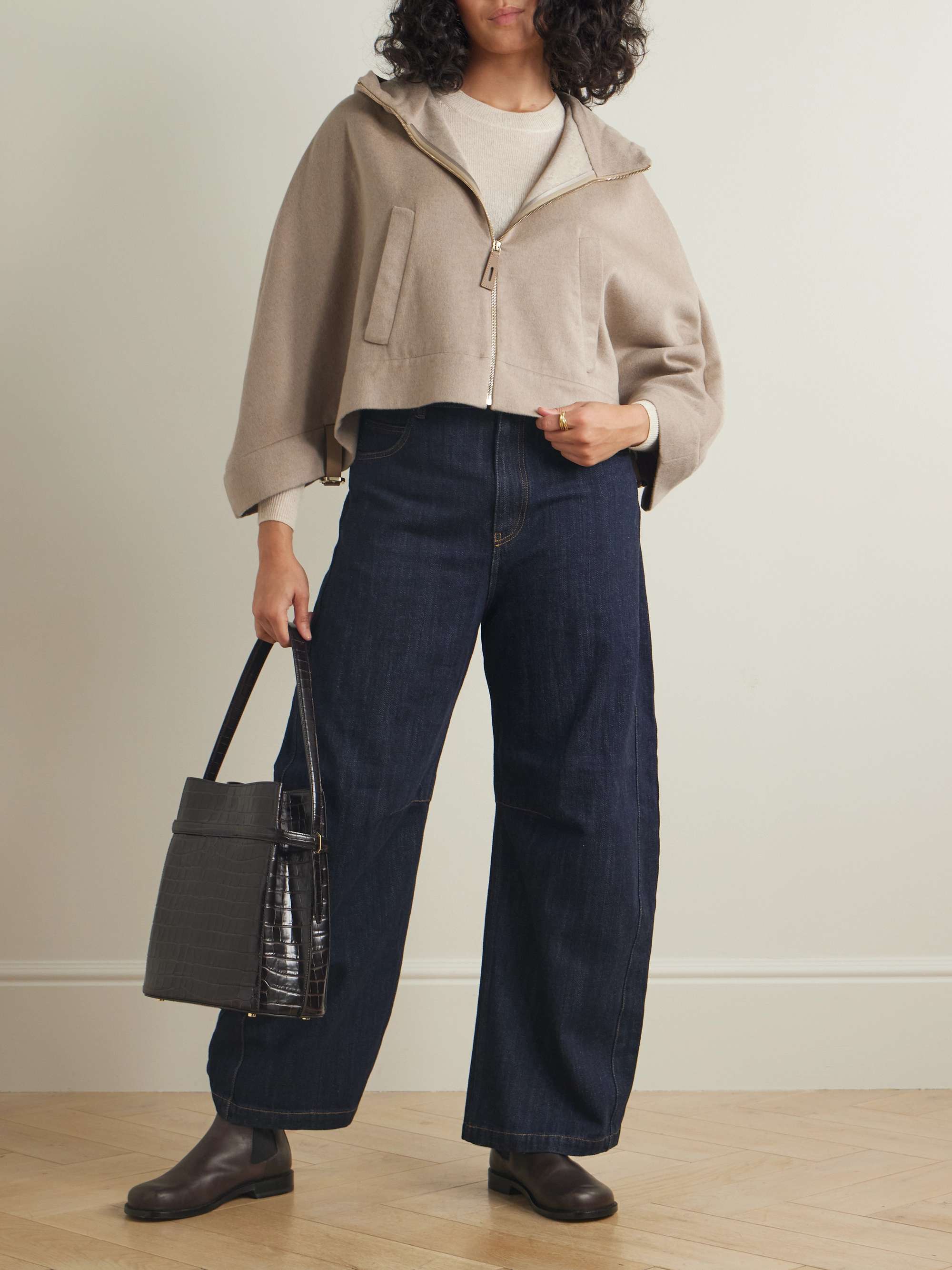 Hooded wool, silk and cashmere-blend jacket view
