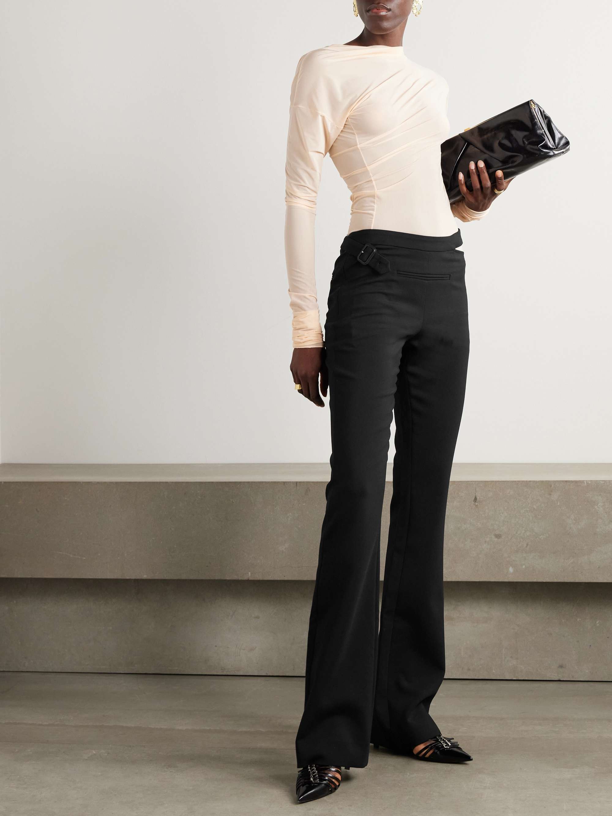Cutout buckled wool-blend flared pants view