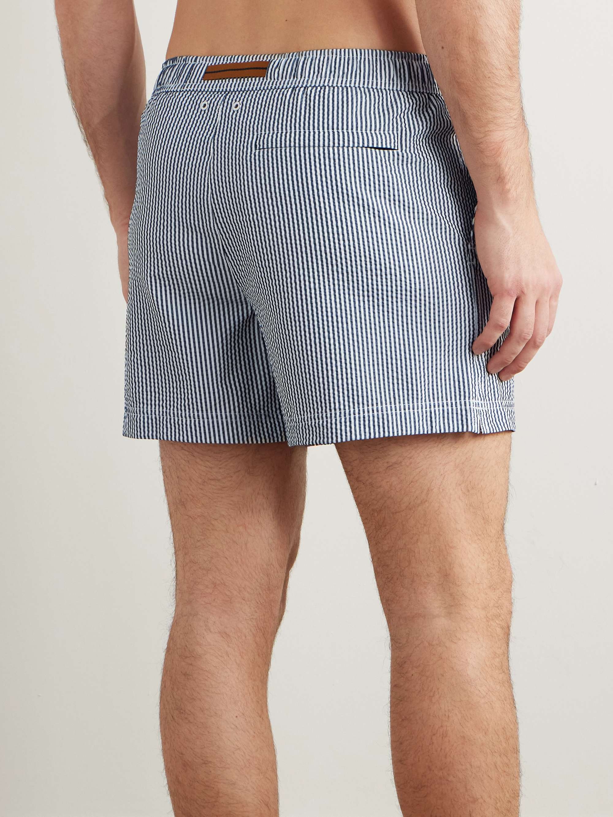 Straight-Leg Mid-Length Striped Seersucker Shorts view