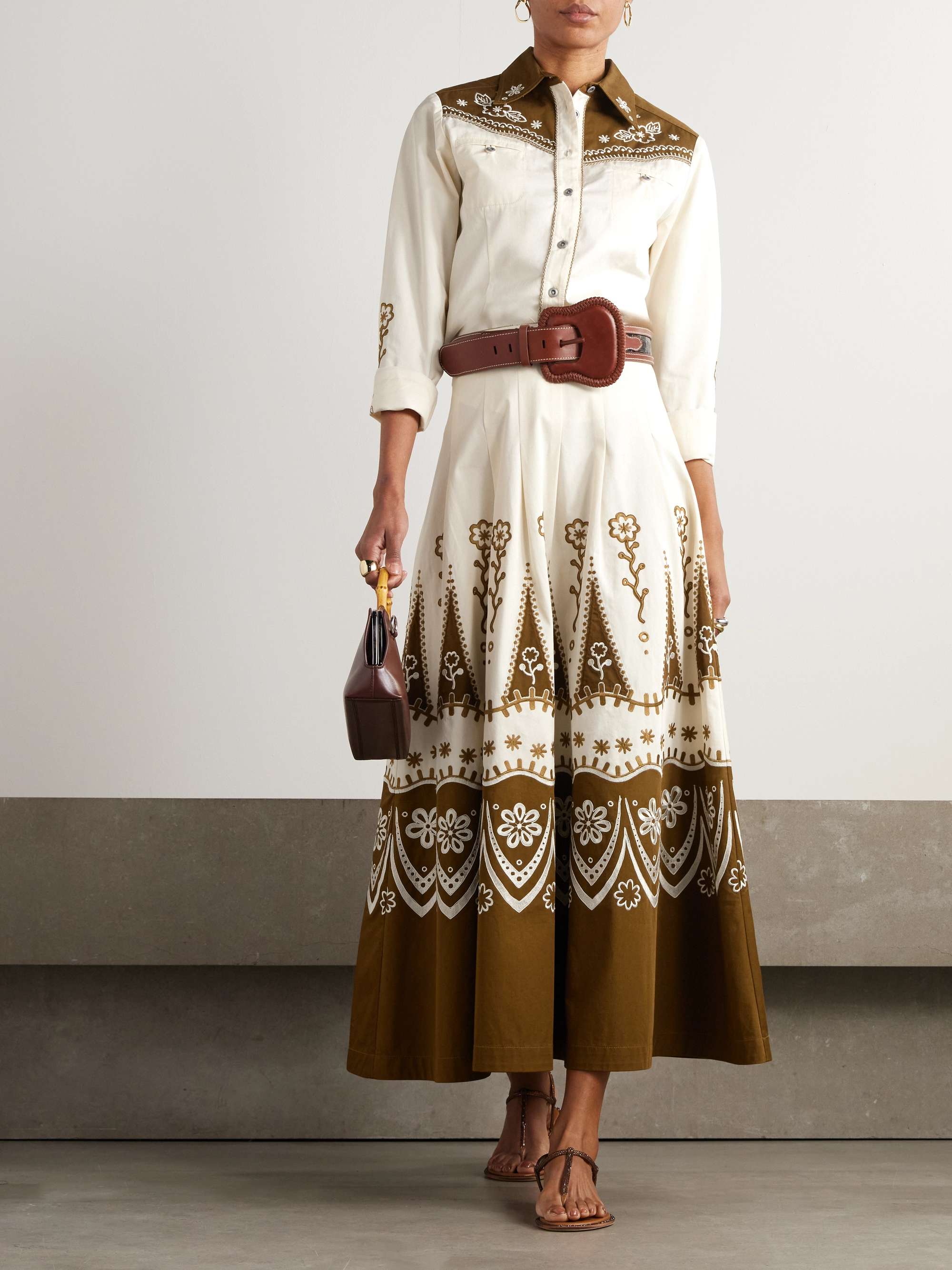 Amelianna embroidered cotton-blend drill maxi skirt view