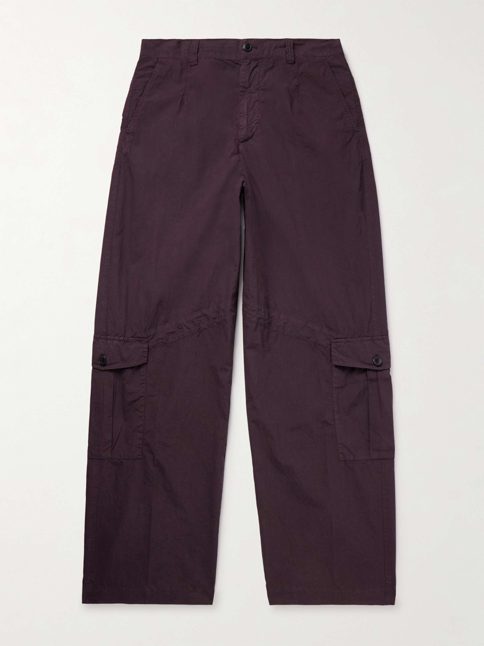 Wide-Leg Garment-Dyed Cotton-Poplin Cargo Trousers view