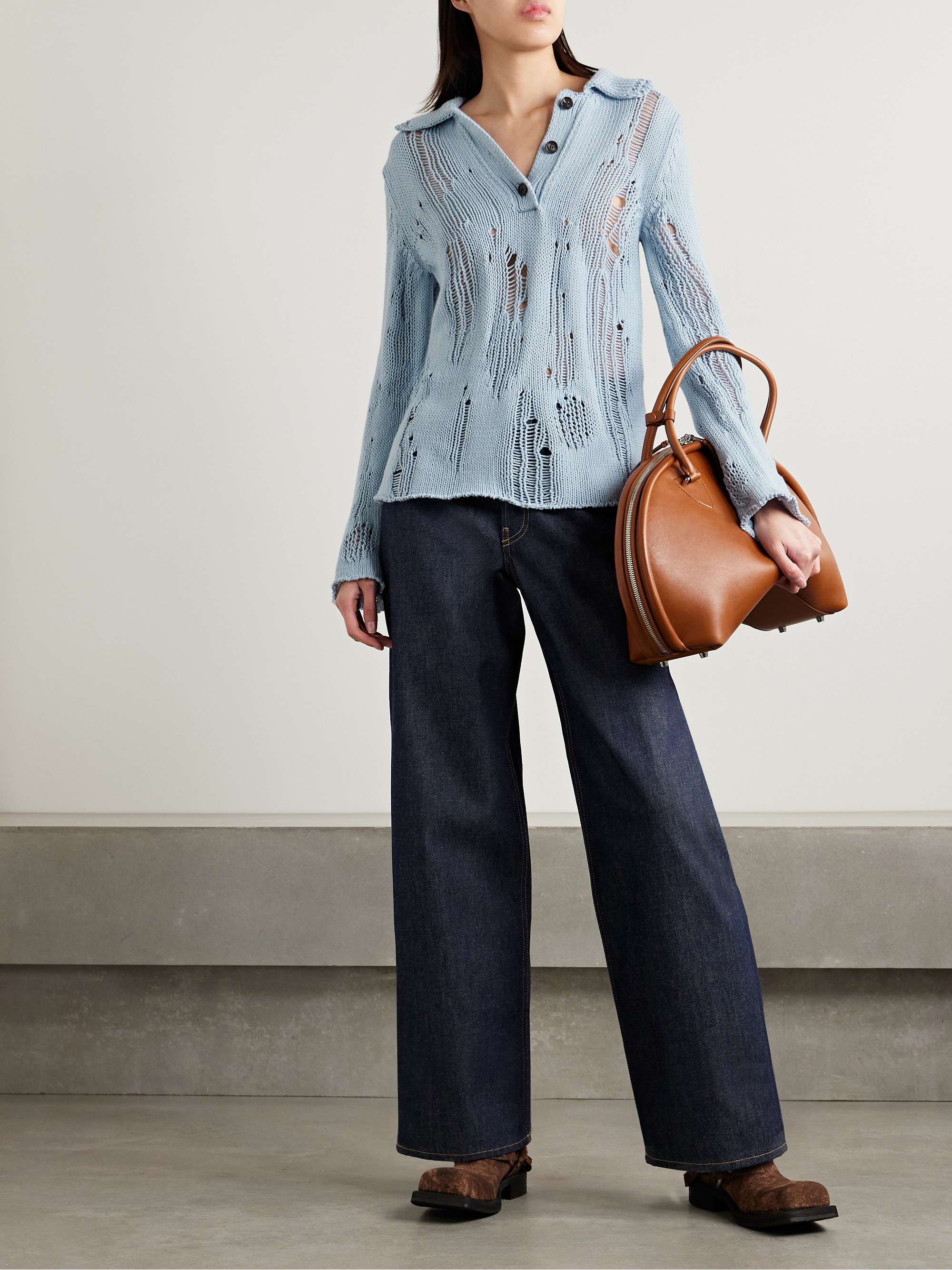Distressed organic cotton and wool-blend sweater view